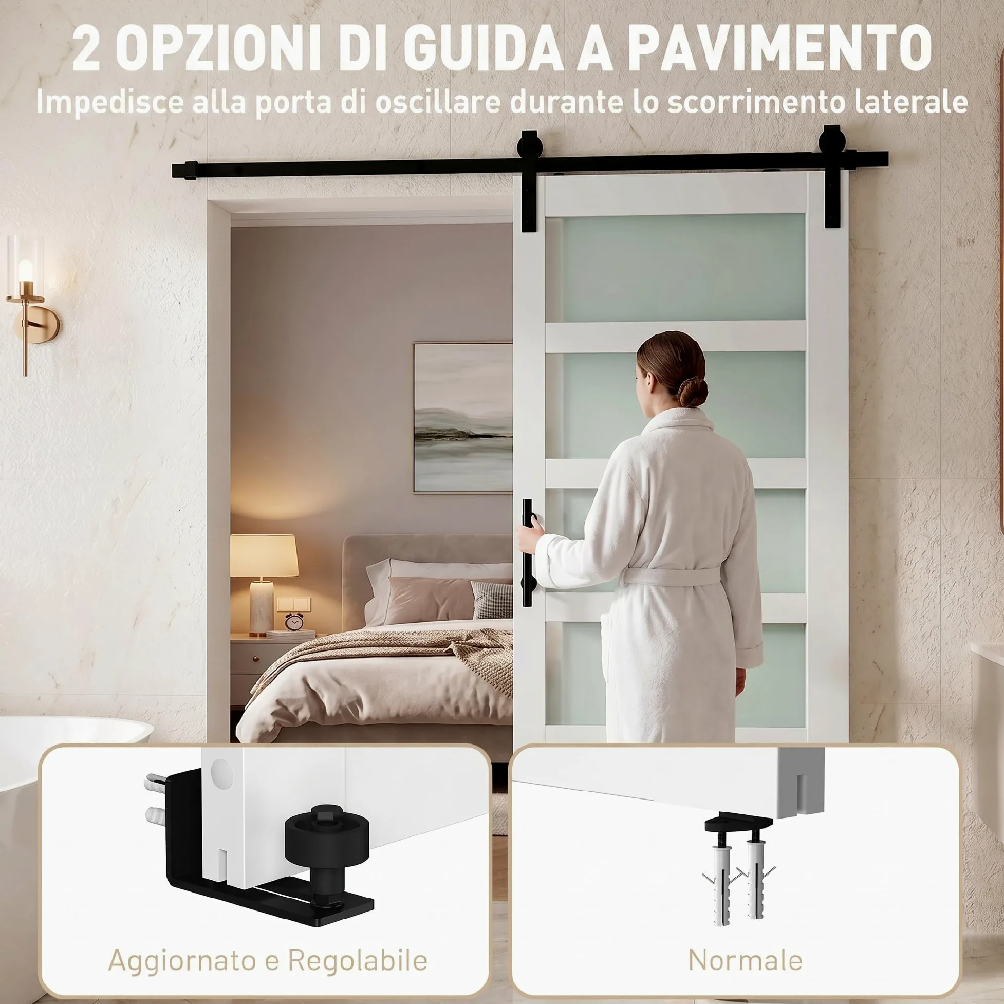 HOMCOM Porta Scorrevole Interno 91.4x213.4cm in Vetro Satinato, MDF e Pino, Binario Silenzioso in Acciaio, Kit Ferramenta, Maniglia Migliorata, Porta da Interno Stile Industriale, Impermeabile, Bagno