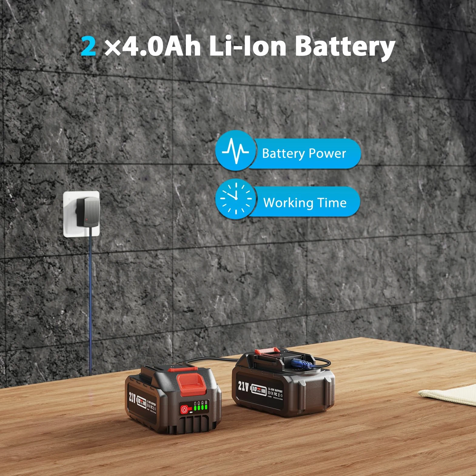 Smerigliatrice angolare a batteria da 125 mm, smerigliatrice angolare con 2 batterie da 4,0 Ah e caricabatterie, 9000 giri/min con dischi da taglio(21V/2x4.0AH)