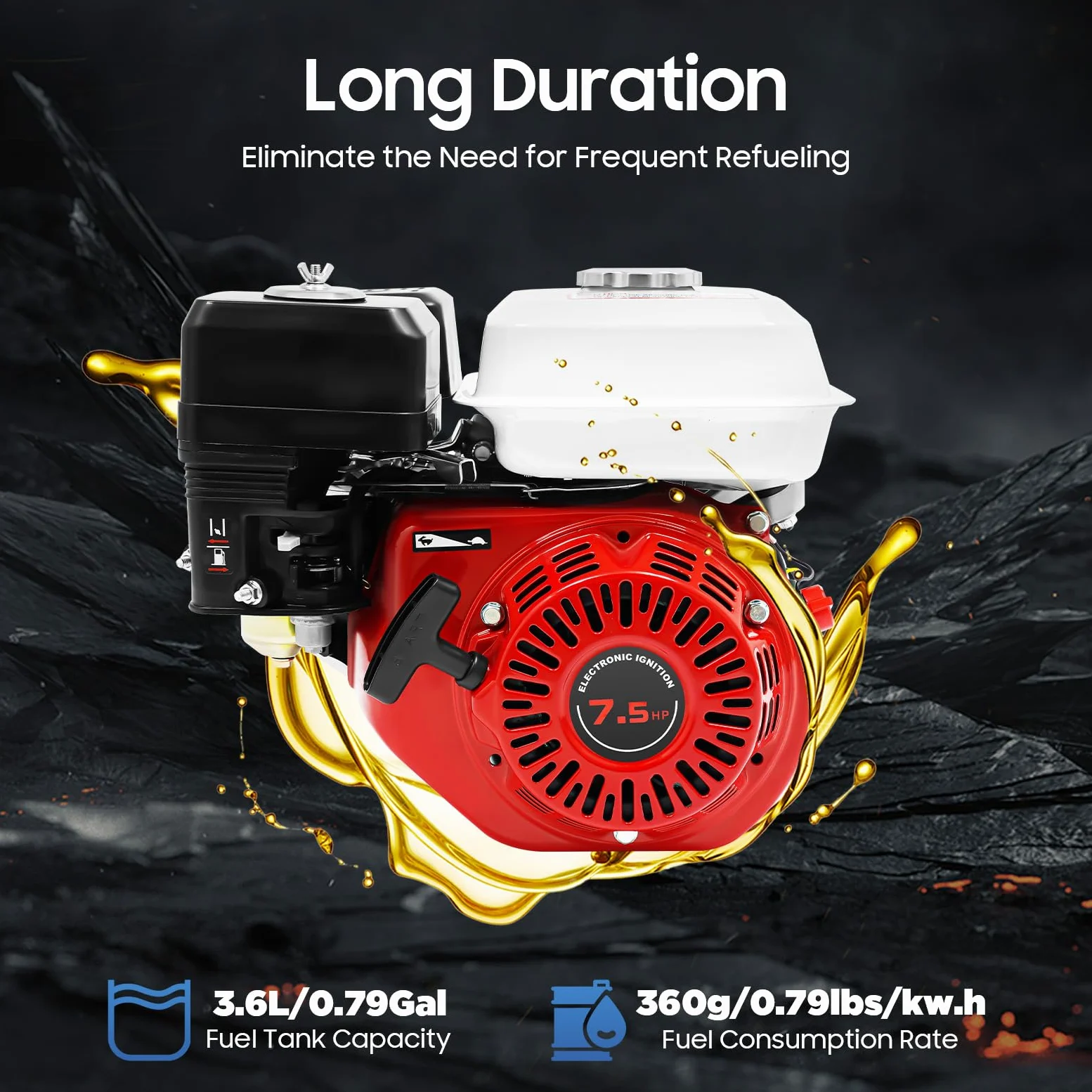 Motore a benzina a 4 tempi, 7,5 CV, 215 ccm, Go Kart con protezione da mancanza di olio e fune, albero da 20 mm, motore a terra per pompe e micro fresatrice, robusto motore industriale rosso