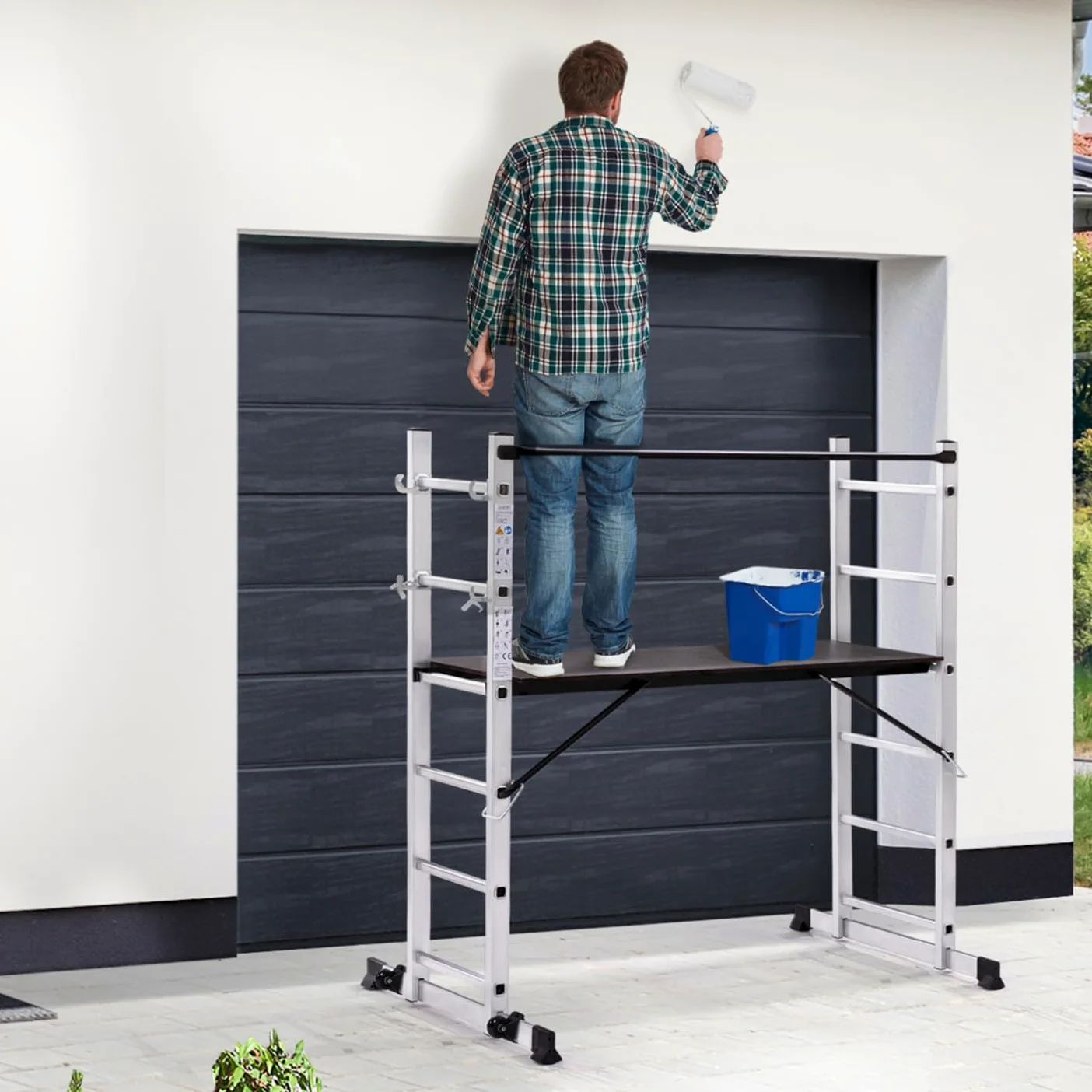 IDMarket - Ponteggio a scala multiuso in alluminio con piattaforma modulare su ruote, altezza 165 cm