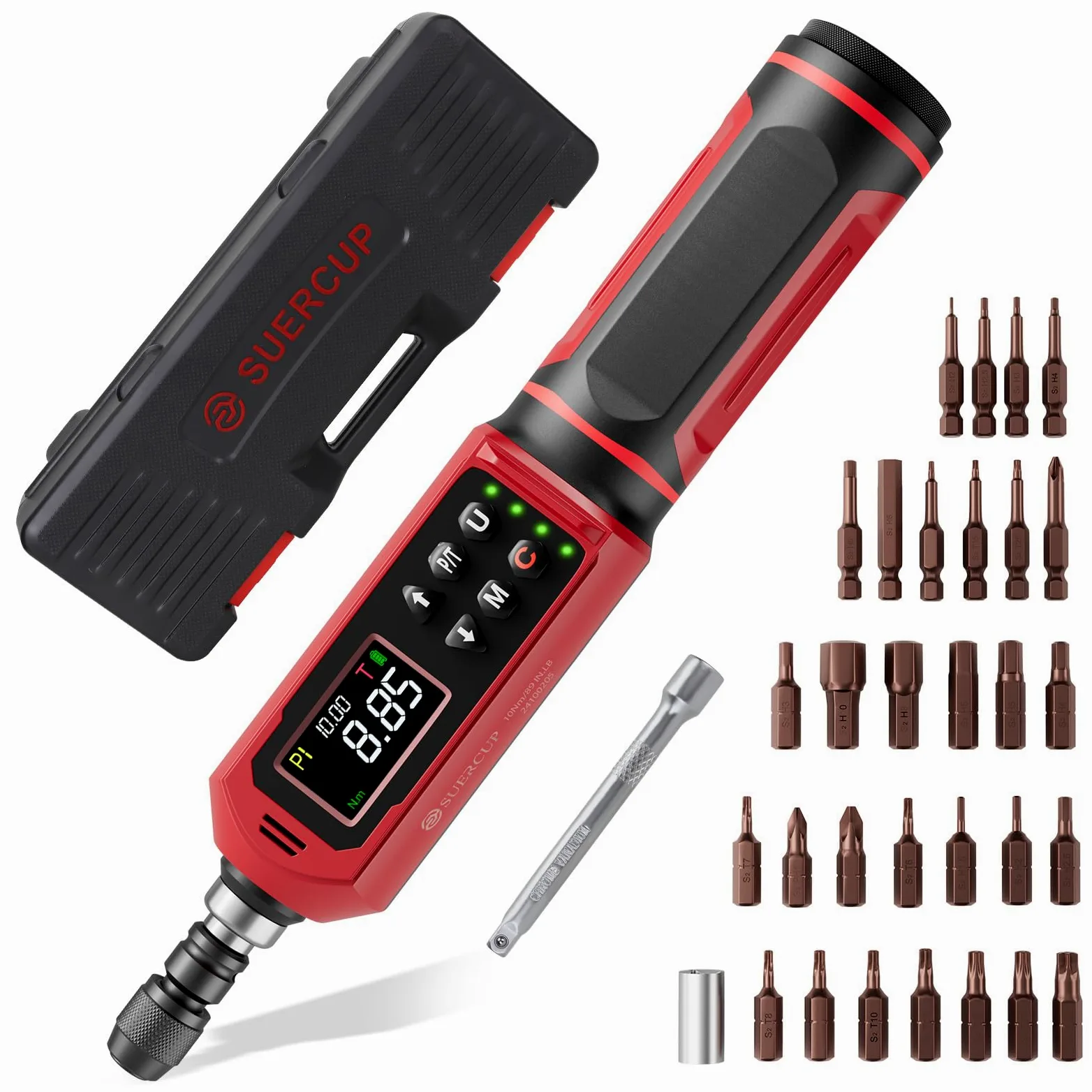 SUERCUP Cacciavite dinamometrico Digitale Set ±1% Precisione 0.15-10Nm con allarme LED, buzzer, vibrazione, 9 modalità preset e memorizzazione dati, utilizzato per bicicletta,e Moto
