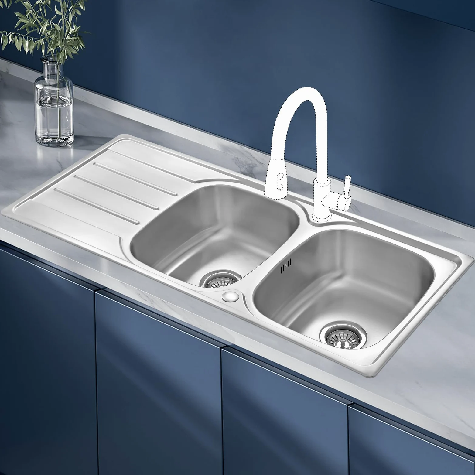 JASSFERRY Lavello da cucina 2 Vasca doppia in Acciaio Inox Spazzolato, scolapiatti reversibile Lavandino, con set di rifiuti