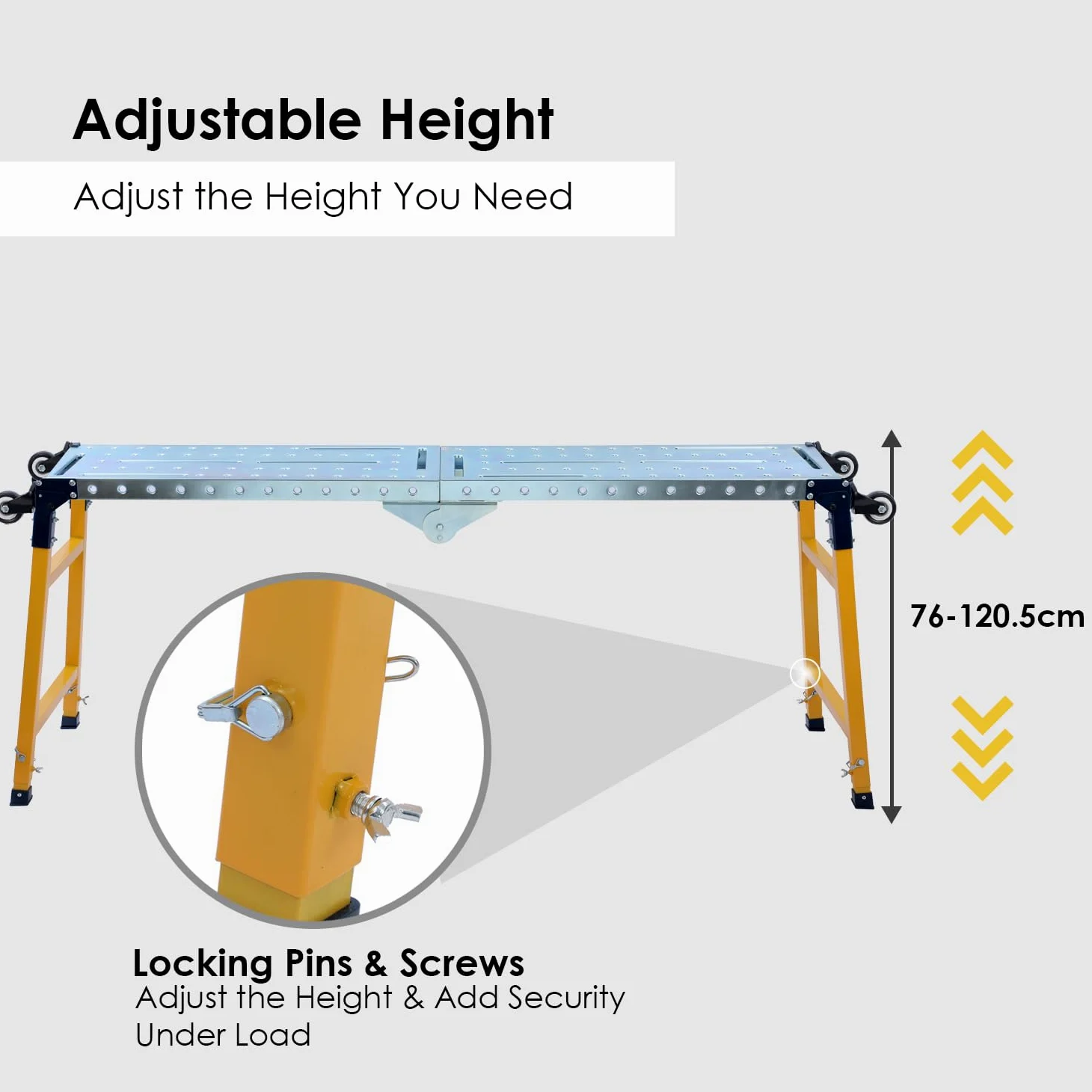 TOPWAY Piattaforma di Lavoro Pieghevole e Regolabile, Capacità di Carico di 500 kg, con 4 Ruote, Ponteggio Pieghevole per Banco di Lavoro per Lavori in Interni ed Esterni, 180 x 36 x 120,5 cm
