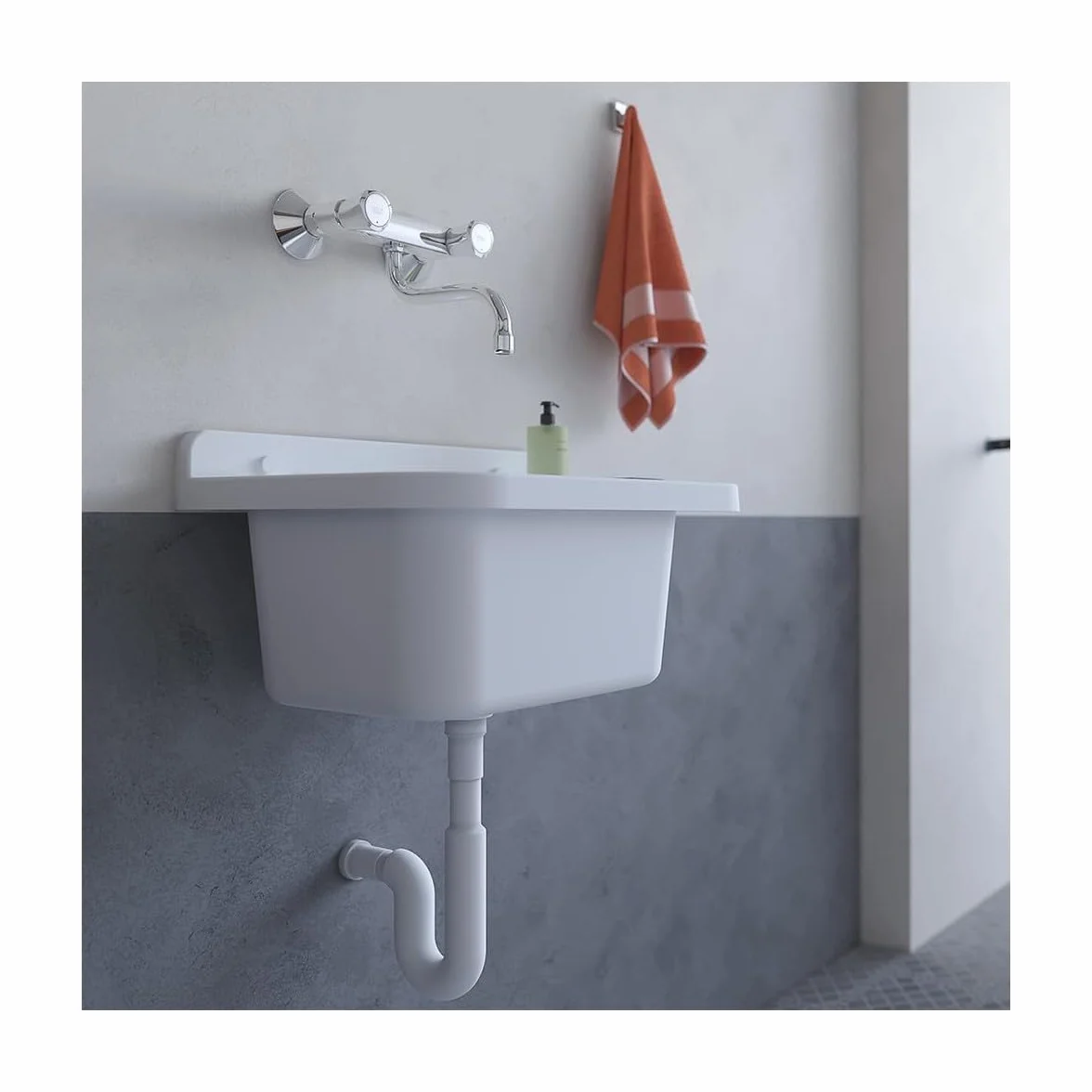 INTEC - Lavabo da parete in resina bianca 50 x 32 cm Lavabo a sospensione antiurto - Lavello Lavapano Bagno WC Garage Lavanderia