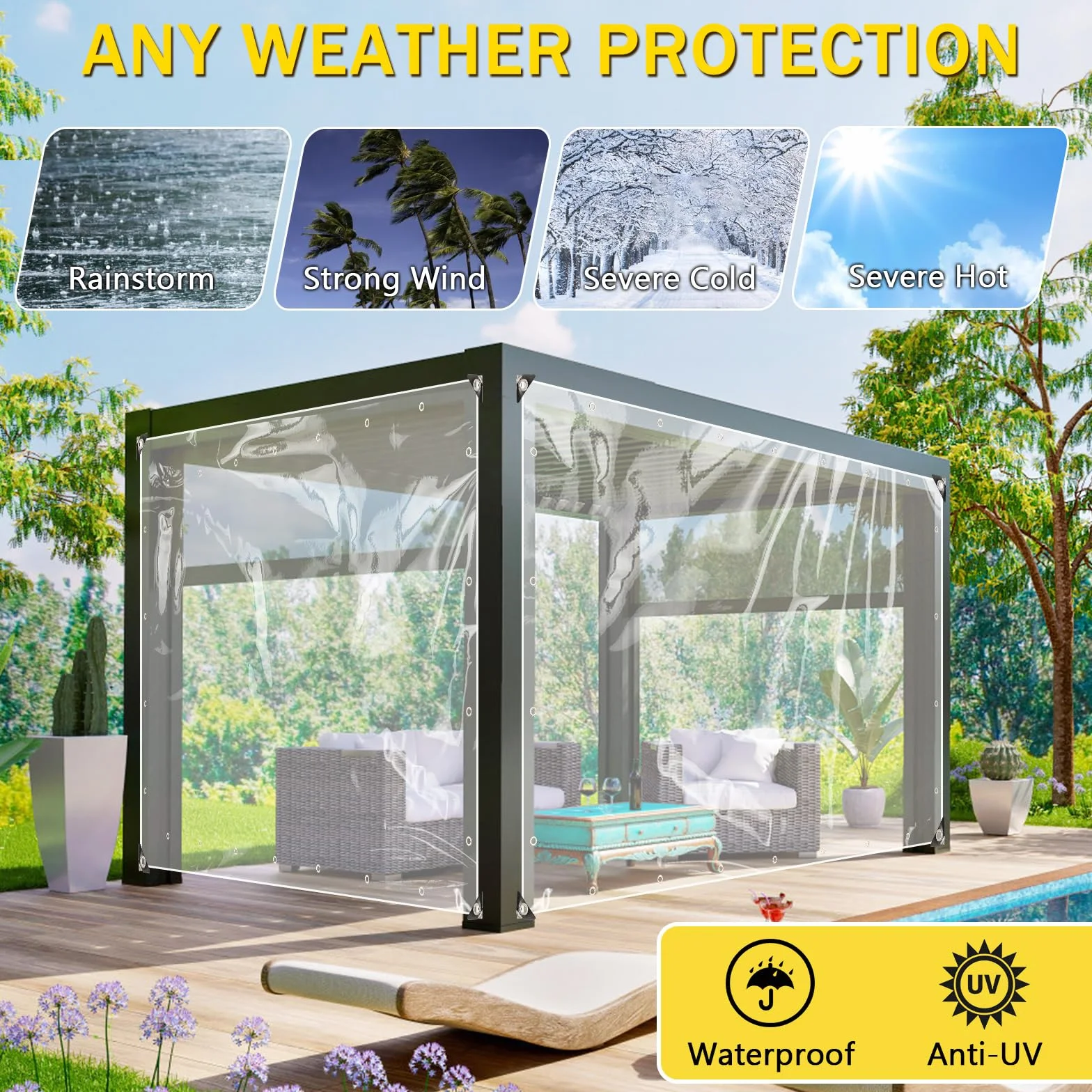 Telo Telone Impermeabile Esterno Occhiellato 3x6m, Telo PVC Trasparente Rinforzato 420 g/m², Teloni Protettivo Multiuso Resistente UV Antistrappo per Barche Legno Piscina Mobili da Giardino Auto