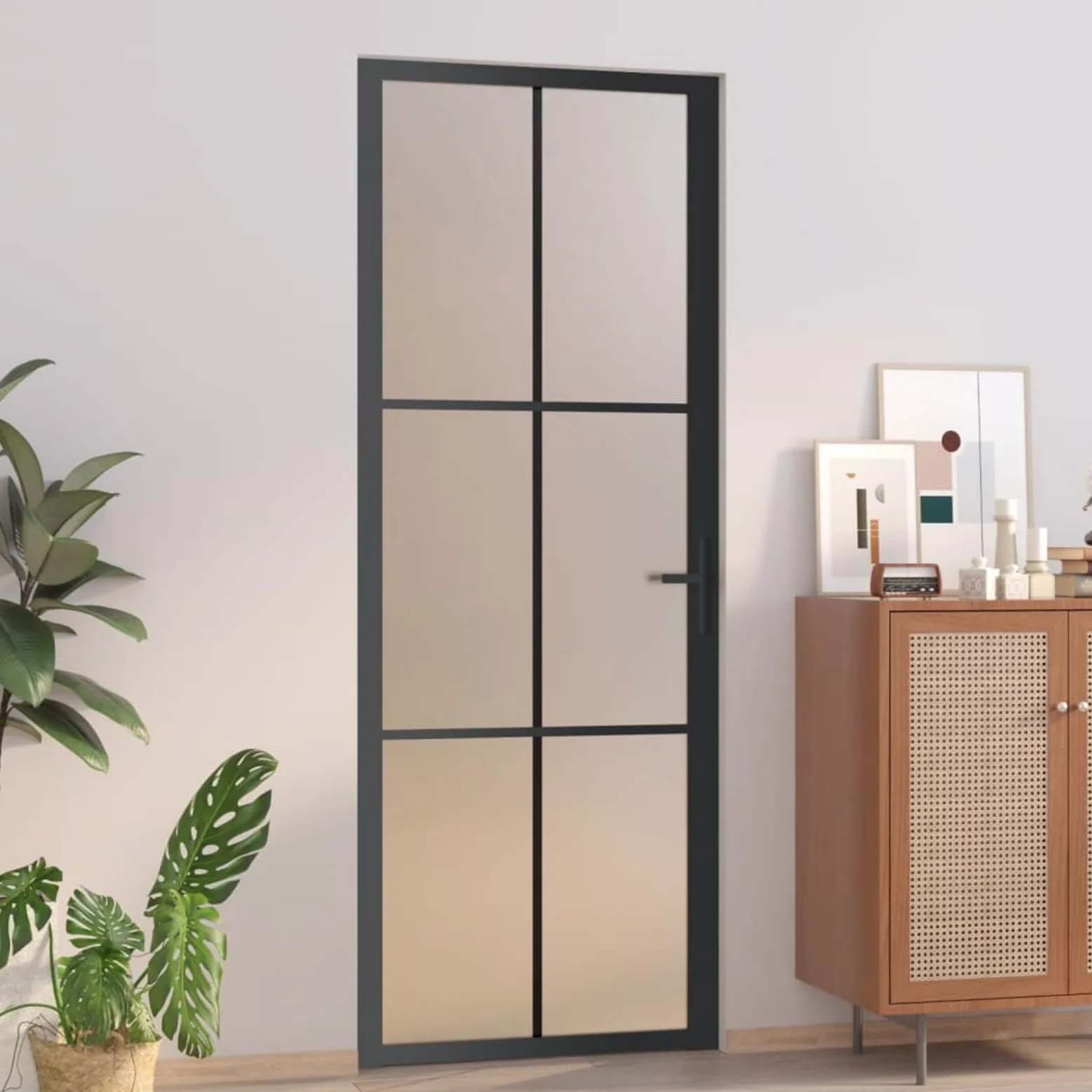 Porta Interna in Vetro Temperato Moderno, Sicuro, Durevole e Facile da Installare, Nero e Ghiaccio 76x201.5 cm