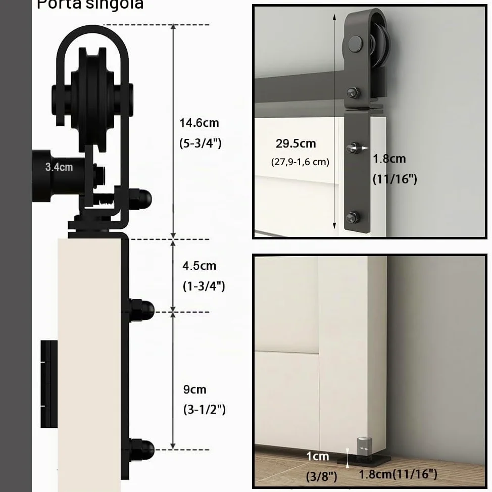 TSMST Set completo per sistema di porta scorrevole a doppia piega 107cm/3.5FT, set di binari per porta a fienile salvaspazio per 2 porte, stile base, liscio e tranquillo (senza porta)