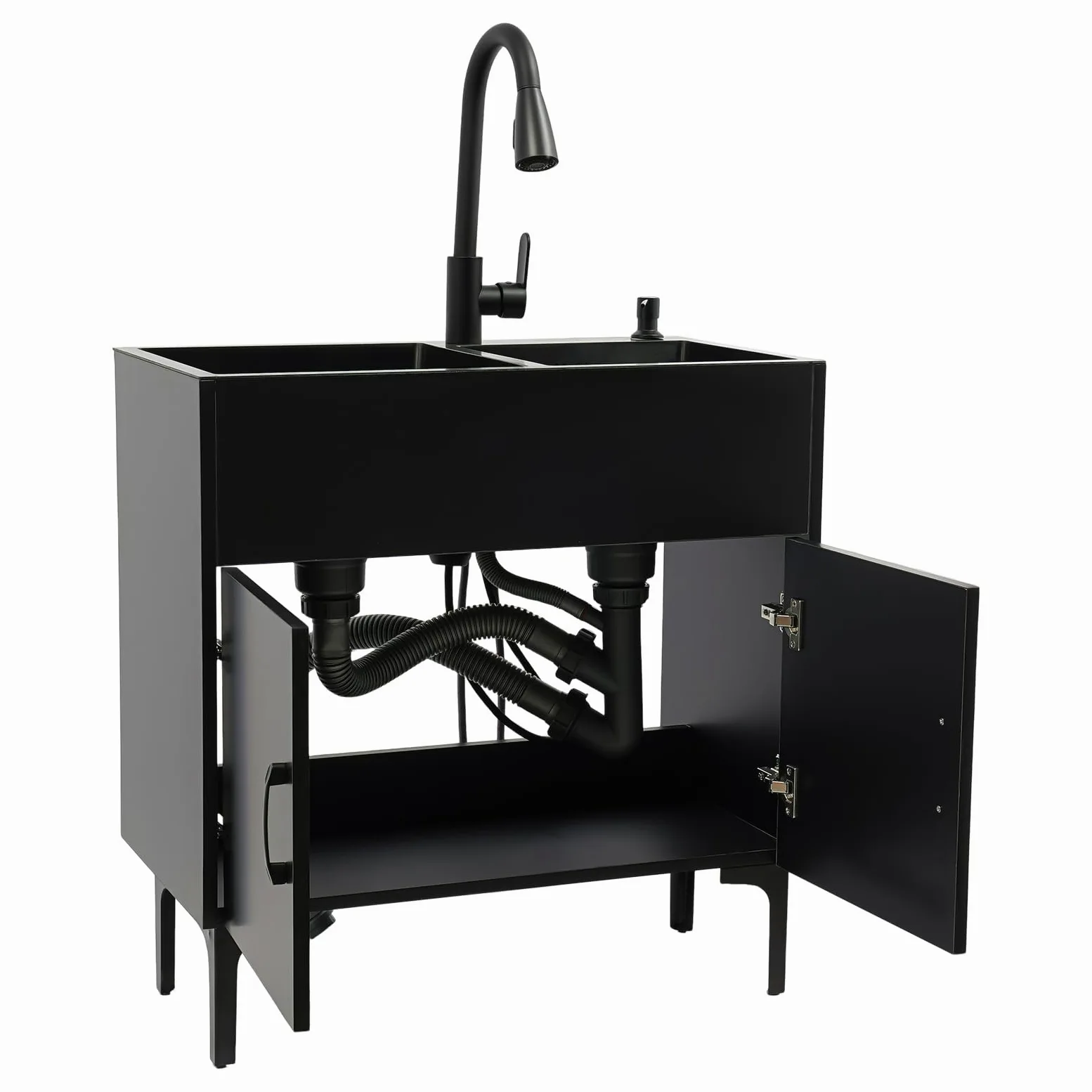 Lavello da cucina indipendente, in acciaio inox con base e rubinetto estraibile, set di lavandini mobili doppio per ristorante, cucina domestica