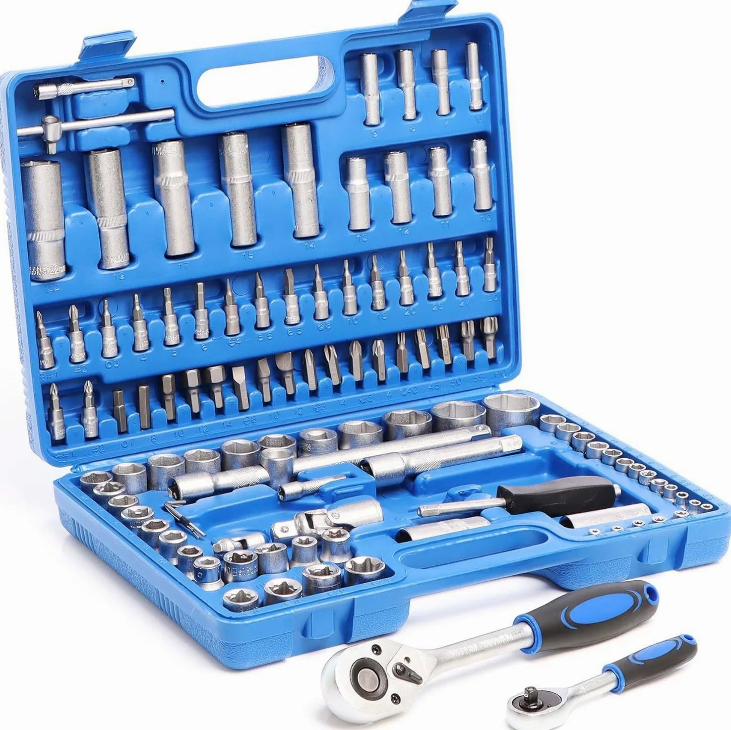 NLIGHTING Set Bussole Professionale 108 Pezzi con Cricchetto 1/4" e 1/2", Inserti Torx Allen Phillips, Bussole Corte e Lunghe, Valigetta Rigida Compatta, Kit Completo per Officina e Fai da Te