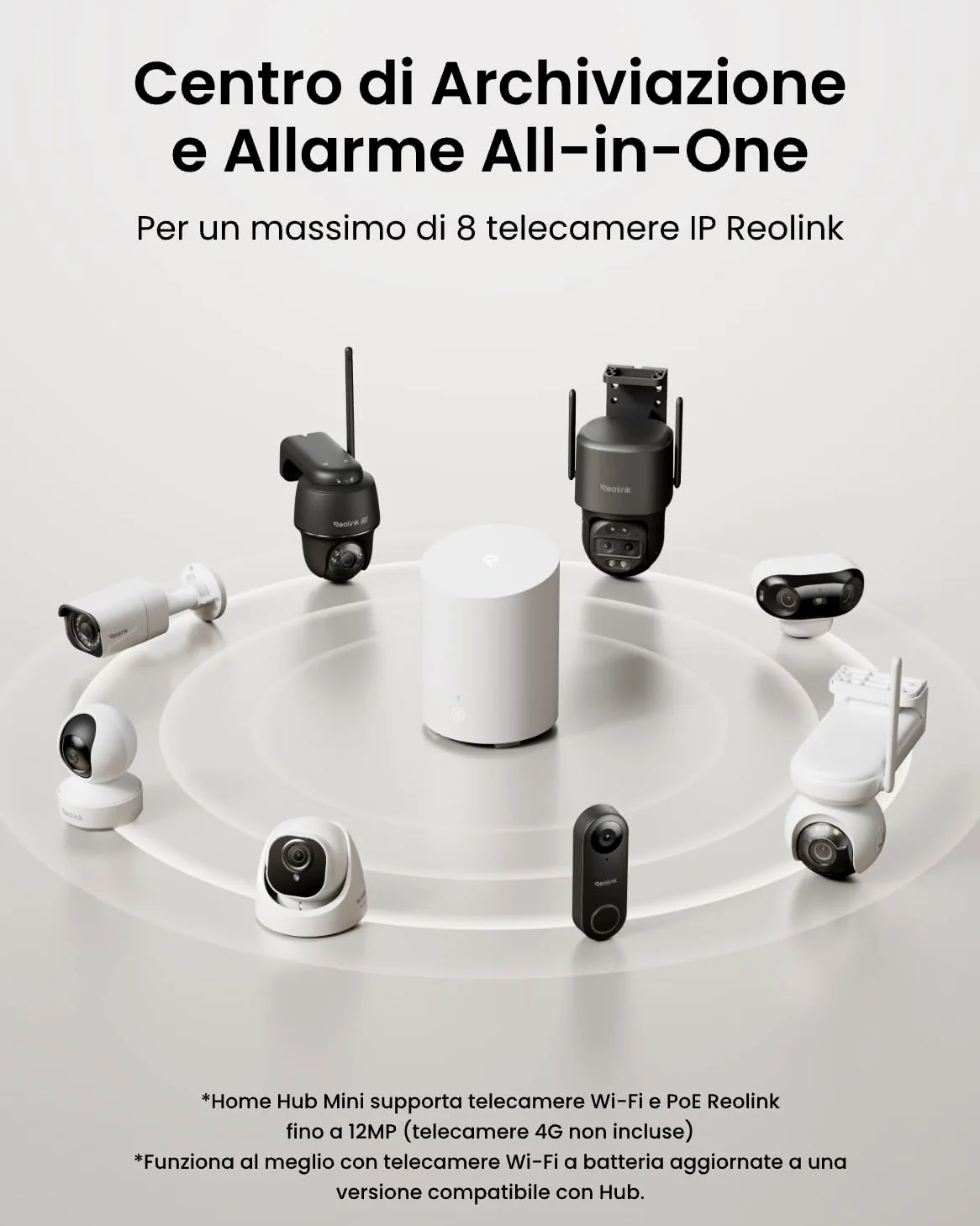 Reolink Home Hub Mini, Centro di Sicurezza All-in-One con Archiviazione Locale, Wi-Fi Dual-Band 2,4/5 GHz, Crittografia AES-128 di Livello Bancario, Accesso Remoto, Riproduzione Intelligente