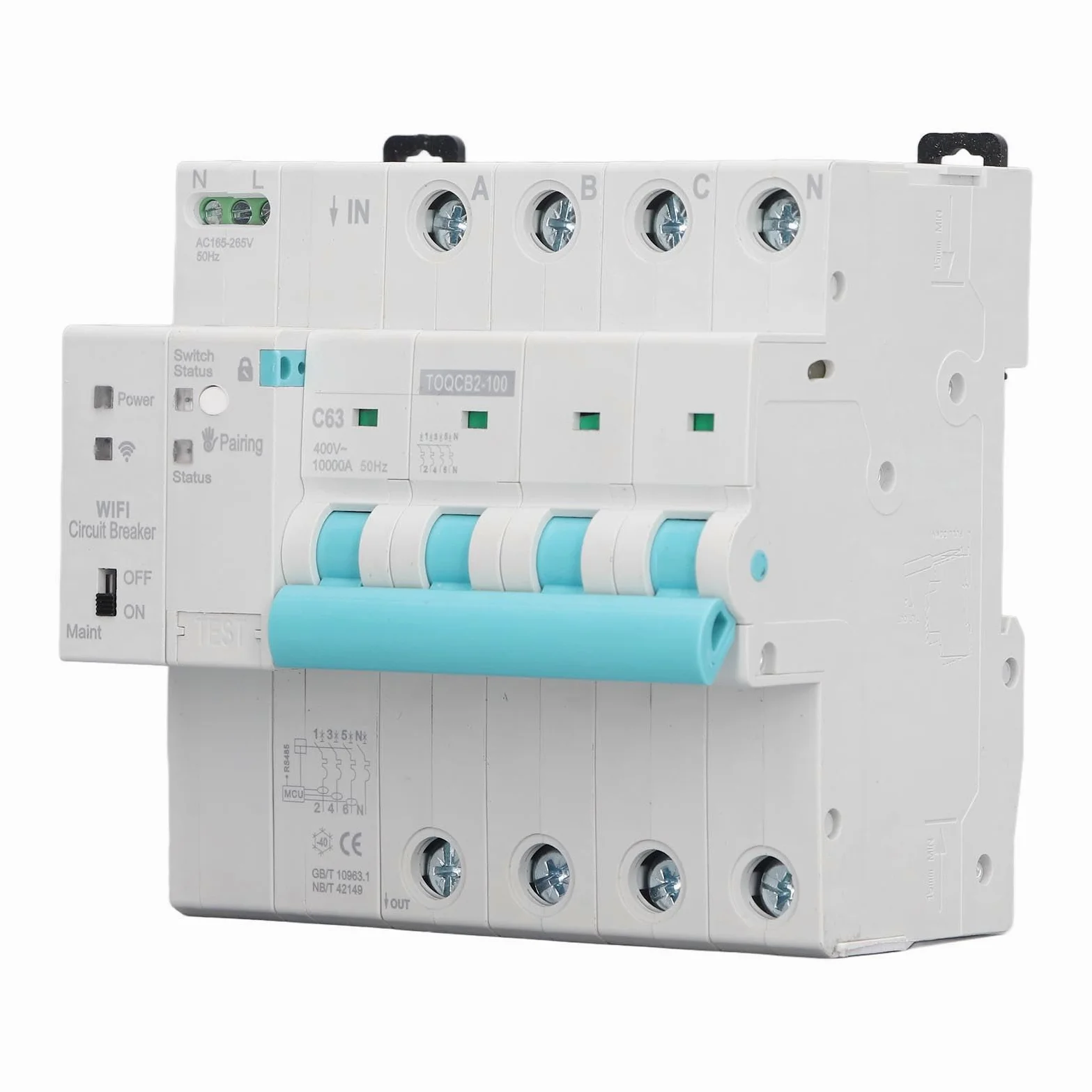 Smart WiFi Wireless Circuit Breaker DIN Rail Elettricità Monitor Interruttore per Elettrodomestici 4P 145 a 295V 63A