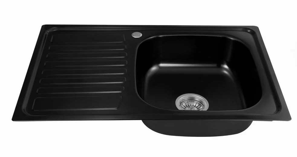 1x Lavello inox 304 0,8MM,lavello da cucina 1 vasca in acciaio inox 80x50x18cm, lavello rettangolare,lavandino cucina,Spazzolato (Scolapiatti a sinistra-nero)