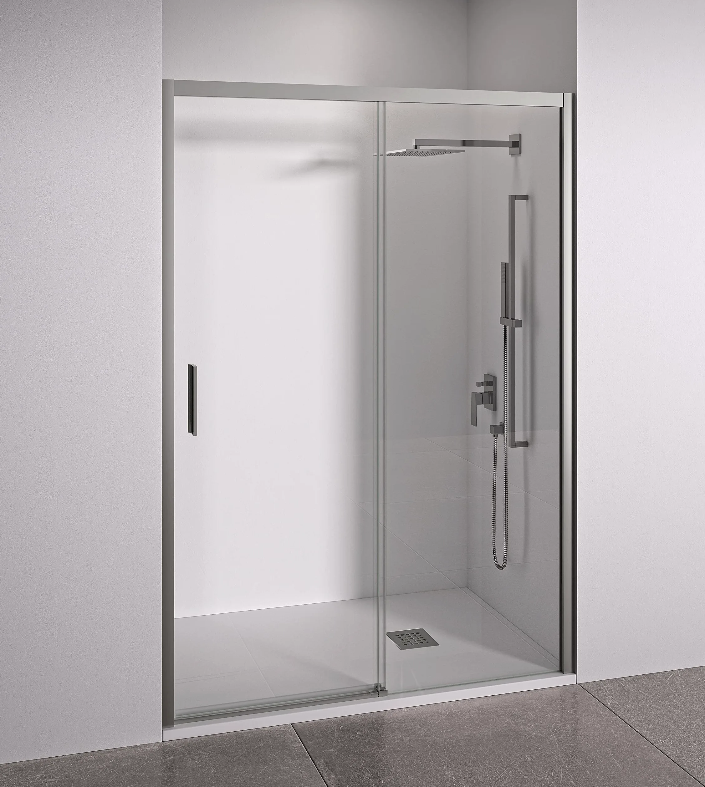 BELLOBATH - Box doccia per nicchia - Cabina doccia con una porta scorrevole - Larghezza 125-130 cm x 195 cm - Vetro di sicurezza anticalcare da 6 mm su entrambi i lati - Profili argento lucido