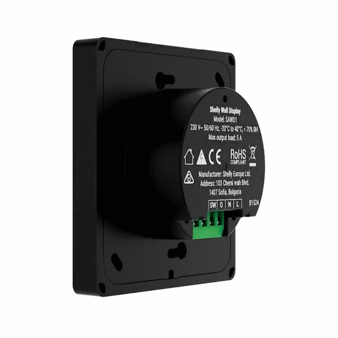 Shelly Wall Display Nero + Blu H&T Nero, Pannello di Controllo Wi-Fi Smart Home, Termostato, Relè 5A Integrato, Conduttore Neutro Richiesto, Dati Ambientali, Domotica, Alexa e Google Home