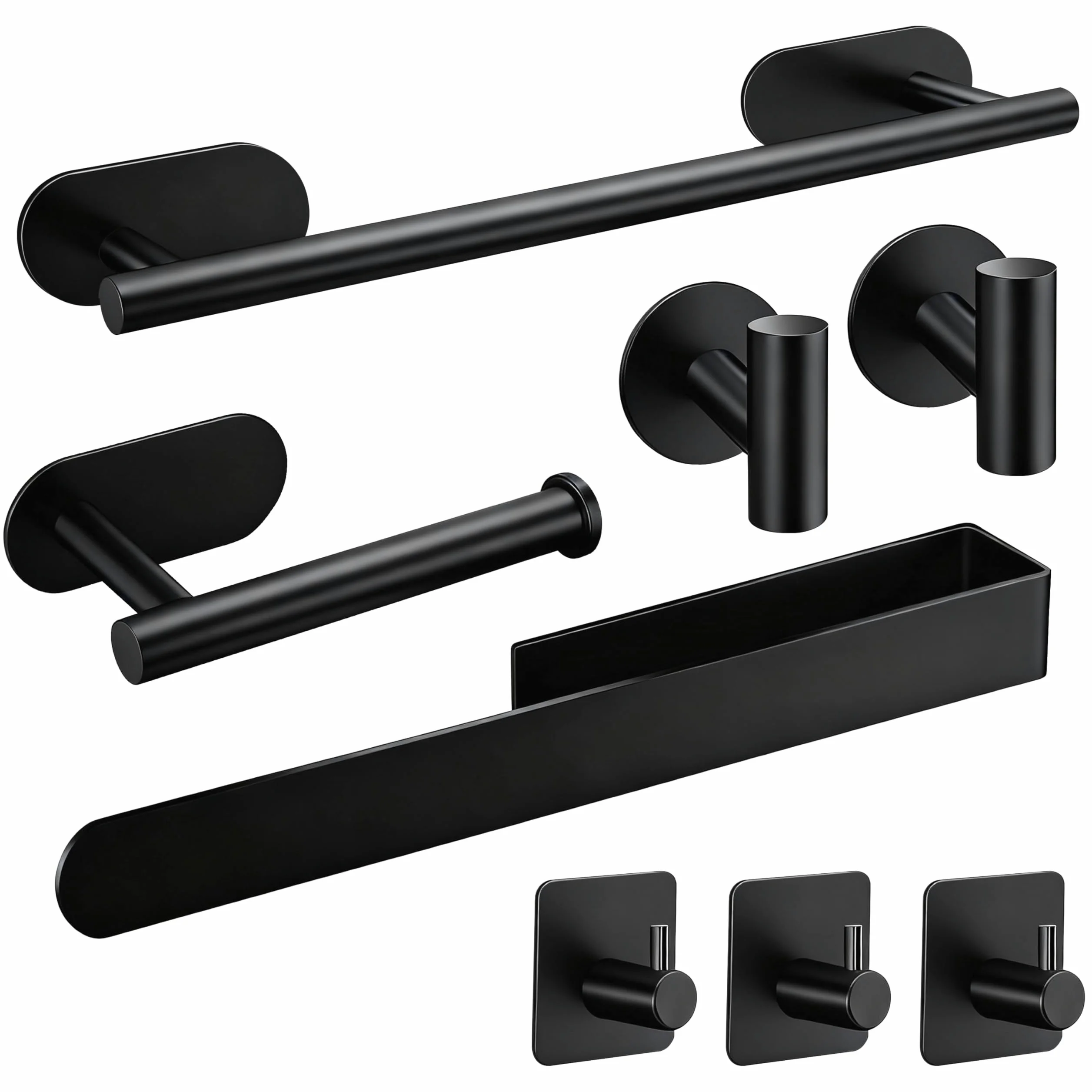 Accessori per il Bagno per Asciugamani Autoadesivi set 8PCS Acciaio Inossidabile Portasalviette da Bagno porta Carta Igienica Gancio per Accappatoio (Nero)