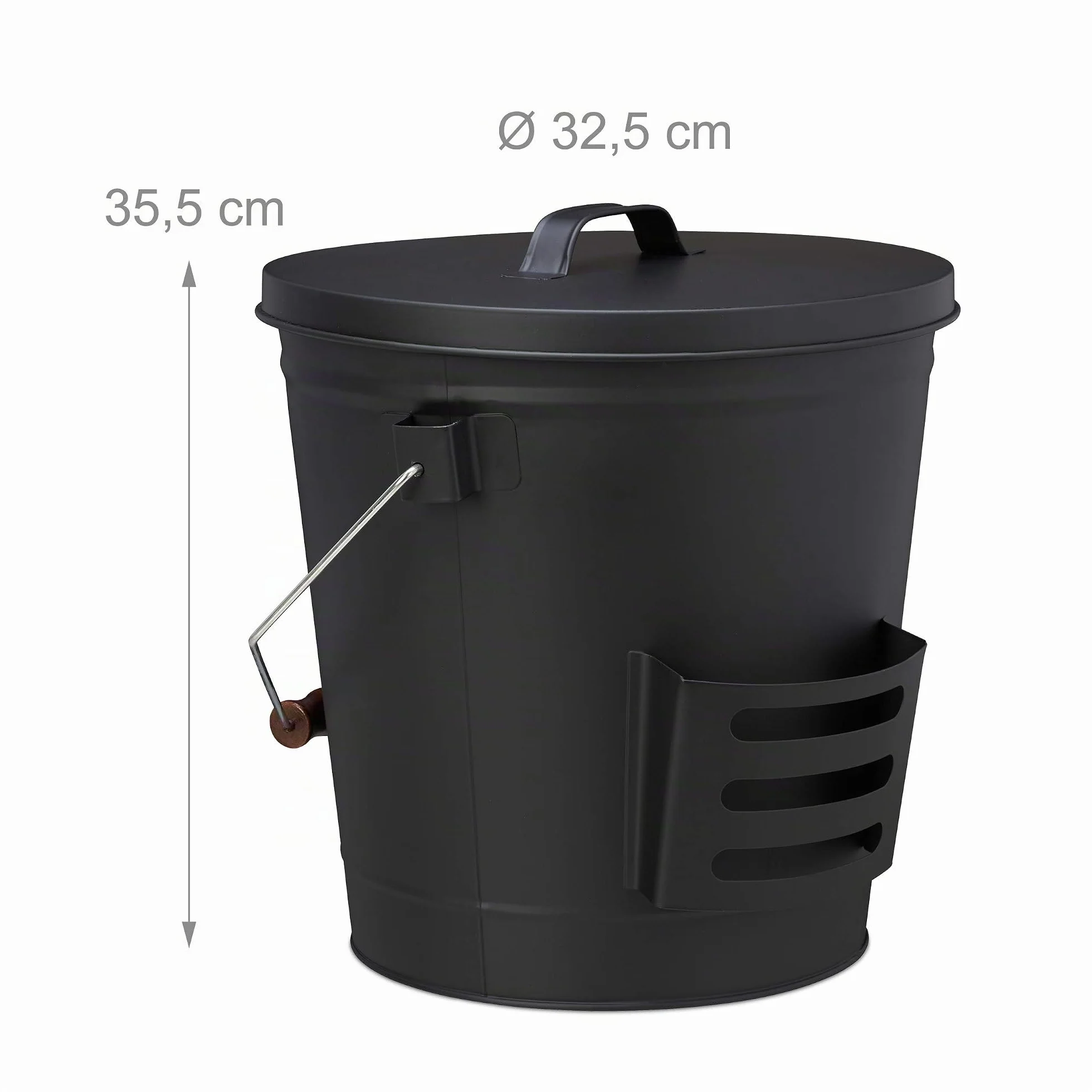 Relaxdays Secchio Raccogli Cenere con Coperchio e Paletta, Acciaio, con Impugnatura, 19 l, per Camino & Grill, Nero
