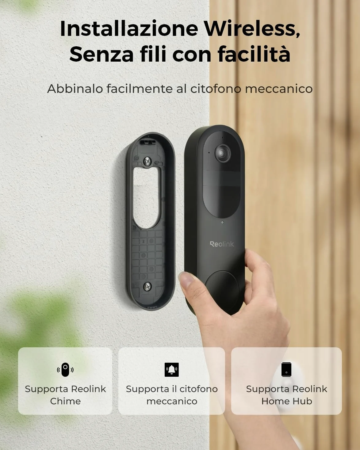 Reolink Doorbell Camera a batteria, Video Doorbell Camera di sicurezza 2K, Visuale 150°x150°, WiFi 2,4/5 GHz, a batteria o via cavo, Audio bidirezionale, Persone/Veicoli/Pacchi (Chime non incluso)