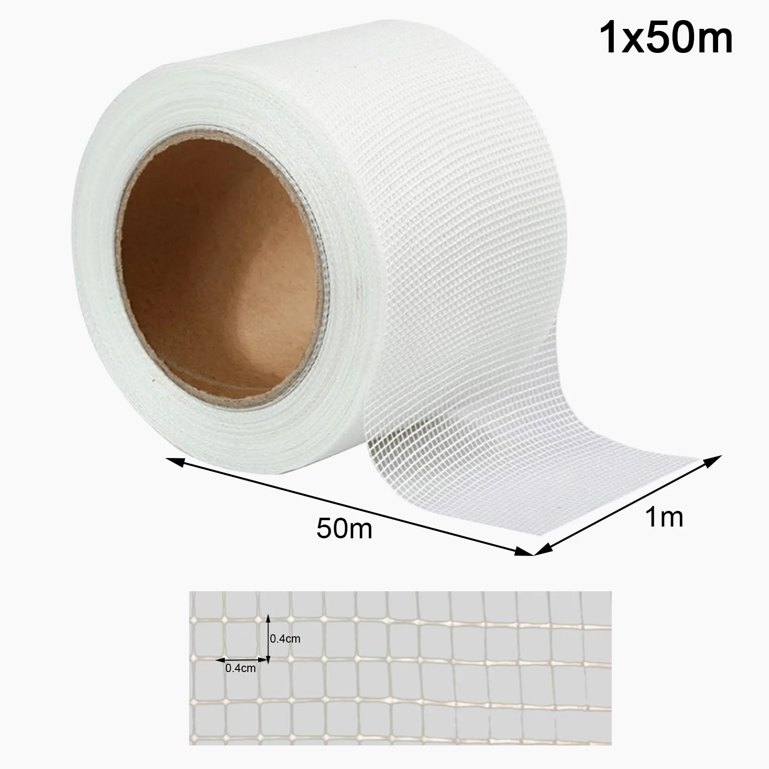 Rete per Intonaco in Fibra di Vetro Tessuto a Rete Armatura Tessuto in Fibra di Vetro Facciata 4mmx4mm,Adatto per Sistemi Interni ed Esterni(Size:1x50m)