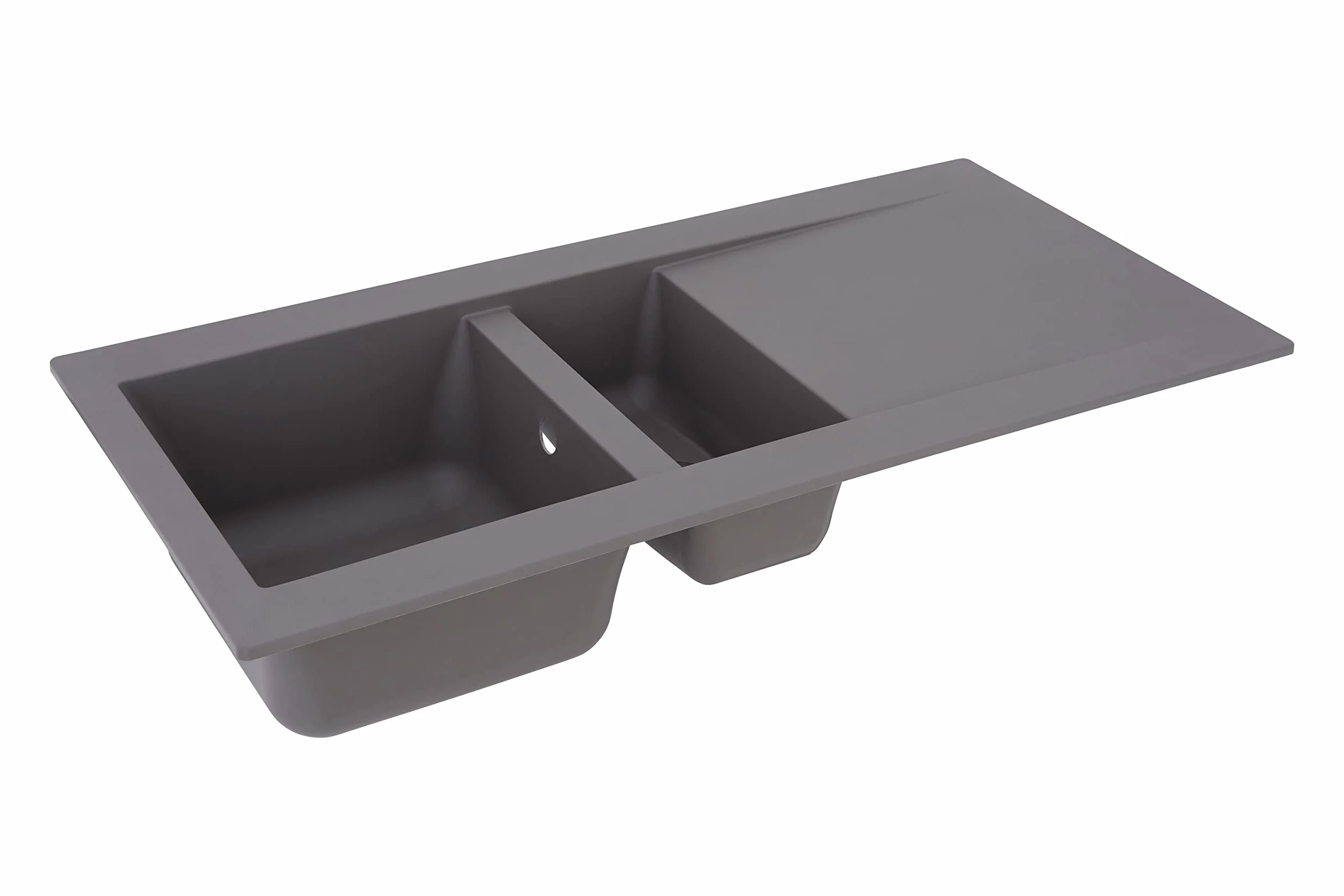 Respekta Lavello da Cucina Denver in Mineralite Color Grigio Cemento, Lavello da Incasso a 1,5 vasche, dimensioni 100 x 50 cm, Lavello Adatto per Mobili Sottolavello da 60 cm di Larghezza