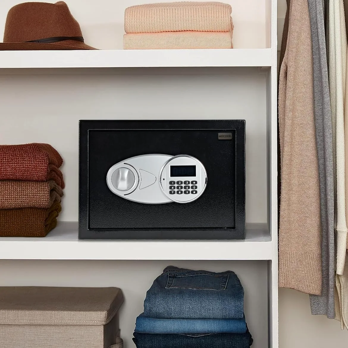 Cassaforte elettronica da 14 litri con 2 chiavi di emergenza e tastiera digitale a pedale, cassaforte da parete, adatta per ufficio, casa, hotel, 25 x 35 x 25, nero