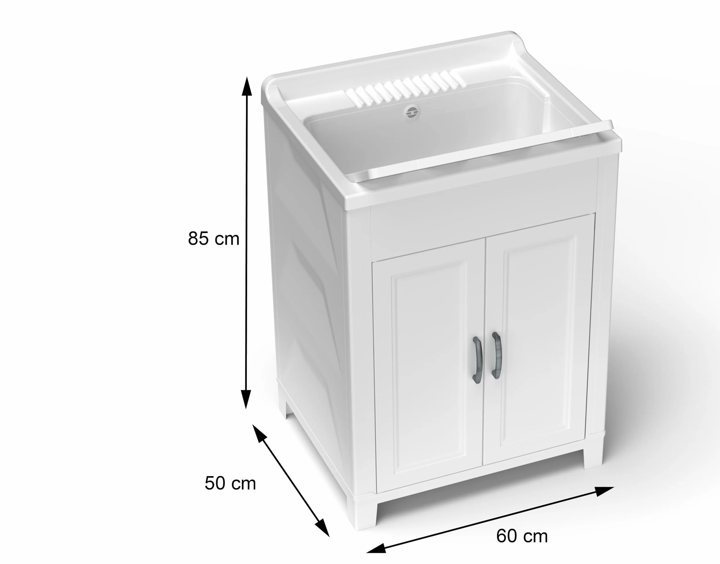 Adventa: Mobile lavatoio in resina di PP, Facile da montare, Vasca Resistente agli acidi di uso comune, Lavanderia, Garage, Esterno, 60L x 50P x 85H cm, Bianco