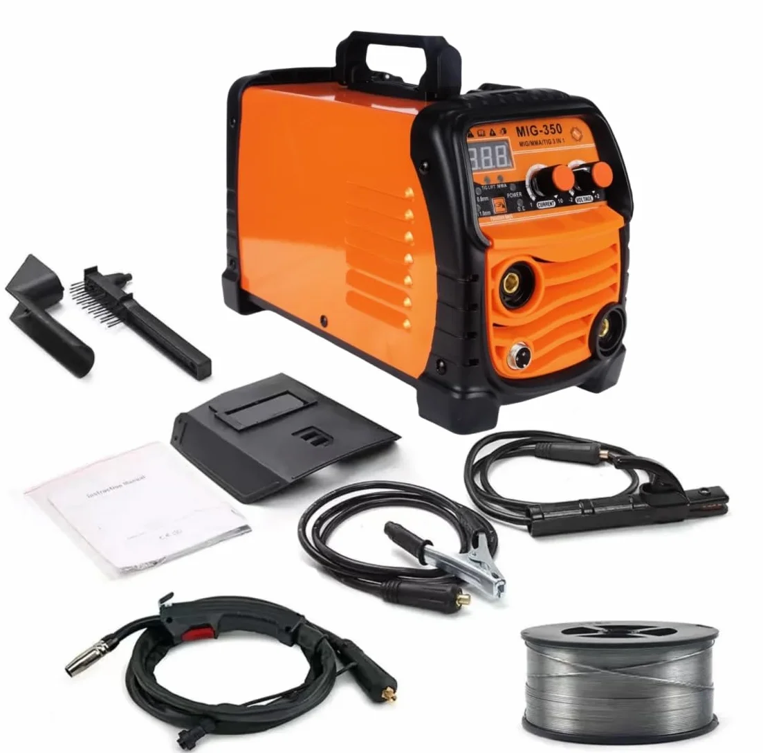 Saldatrice A Filo Continuo Senza Gas da 350Ampere 220v Sinergia Elettrodo Saldatrice 3 In 1 MIG/ARC/TIG Inverter Saldatore con Filo da 0.8-1,0 MM