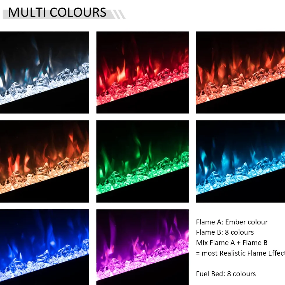 FLAMME Camino elettrico da incasso a parete Castello Slim Frame da 50" con 3 colori fiamma 750W/1500W