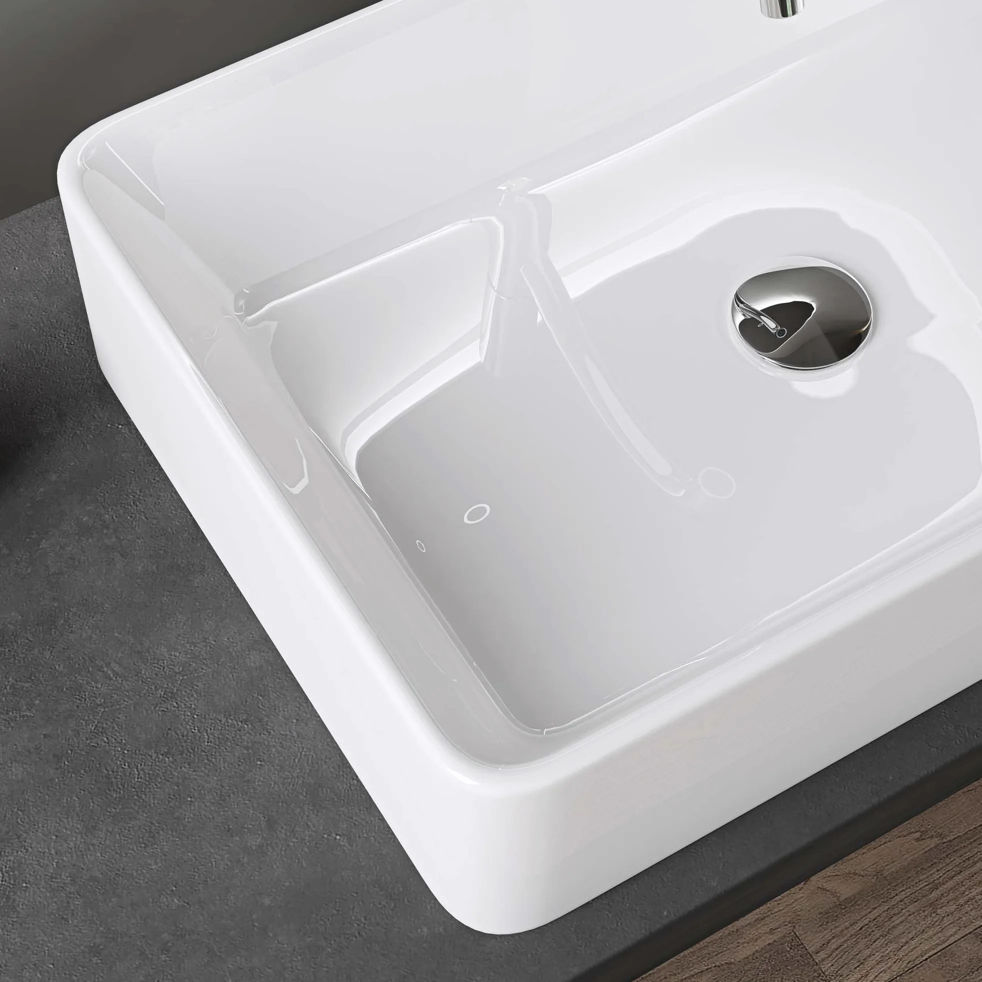 doporro Lavabo Bagno Rettangolare Lavabo da Appoggio in Ceramica Lavandino con Bordo Sottile 58x37x13,5 cm Bianco Lucido Lavamani Lavello senza Foro Rubinetto per Guardaroba Bagno Brüssel105D