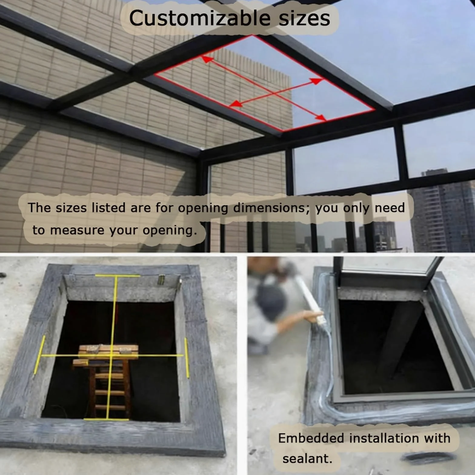 Personalizzabile Finestre Tetto Lucernario, Doppi Uscita D'emergenza Illuminazione Finestra Pozzo, Telaio Alluminio Elettrico Sensore Pioggia Tutto Uno Ventilazione(40x80cm)