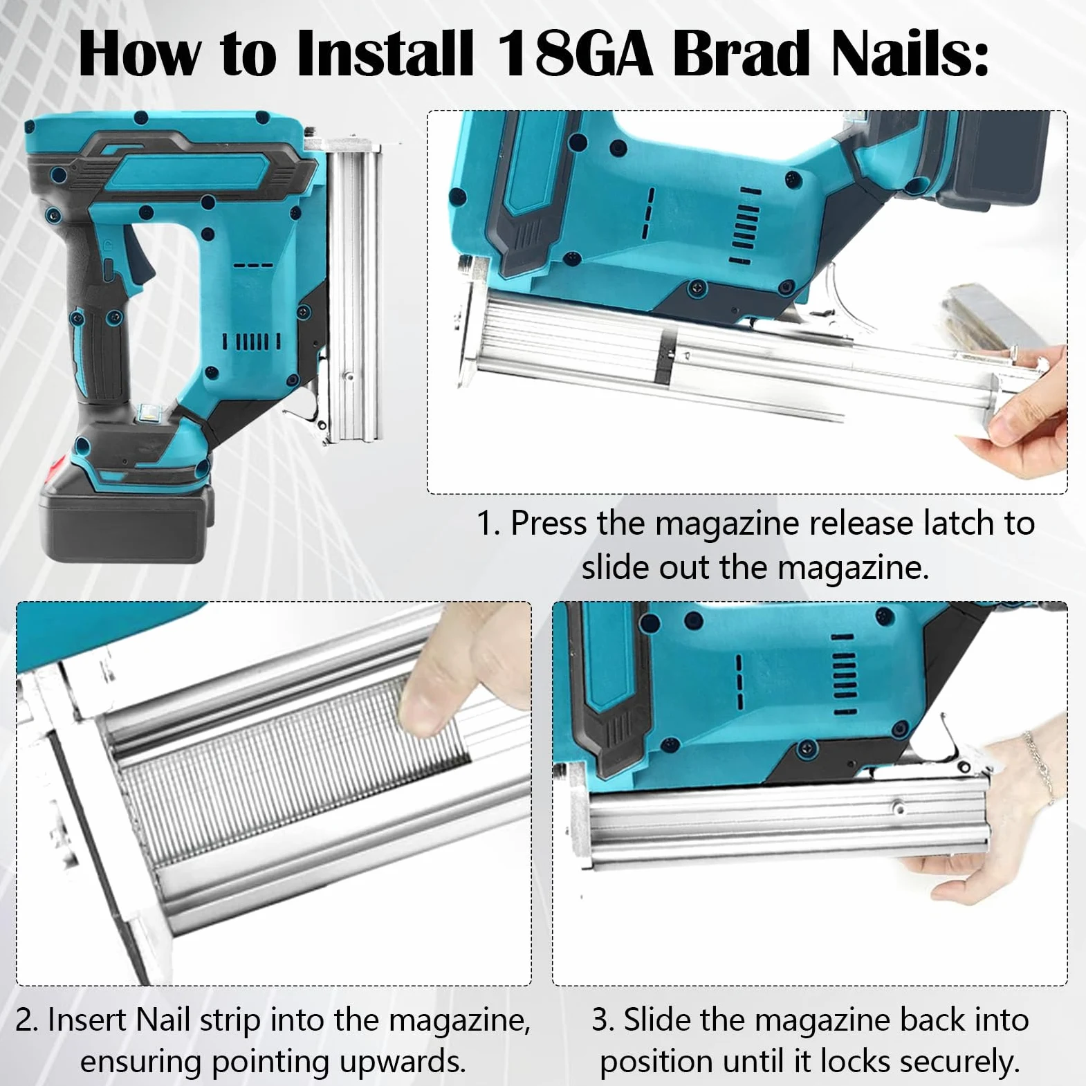 Upgrade Pistola sparachiodi senza fili 900W compatibile con batteria Makita 21V, set di utensili con 2 batterie da 21V e caricabatteria, doppia protezione