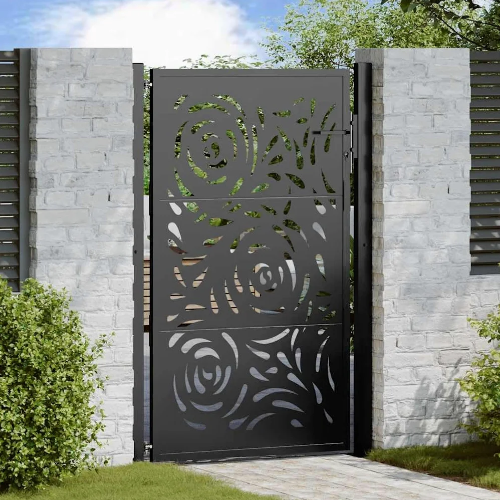 vidaXL Cancello Giardino Nero 100x150 cm in Acciaio Design a Fiamma, cancello della Recinzione, cancello Esterno, cancello del Metallo