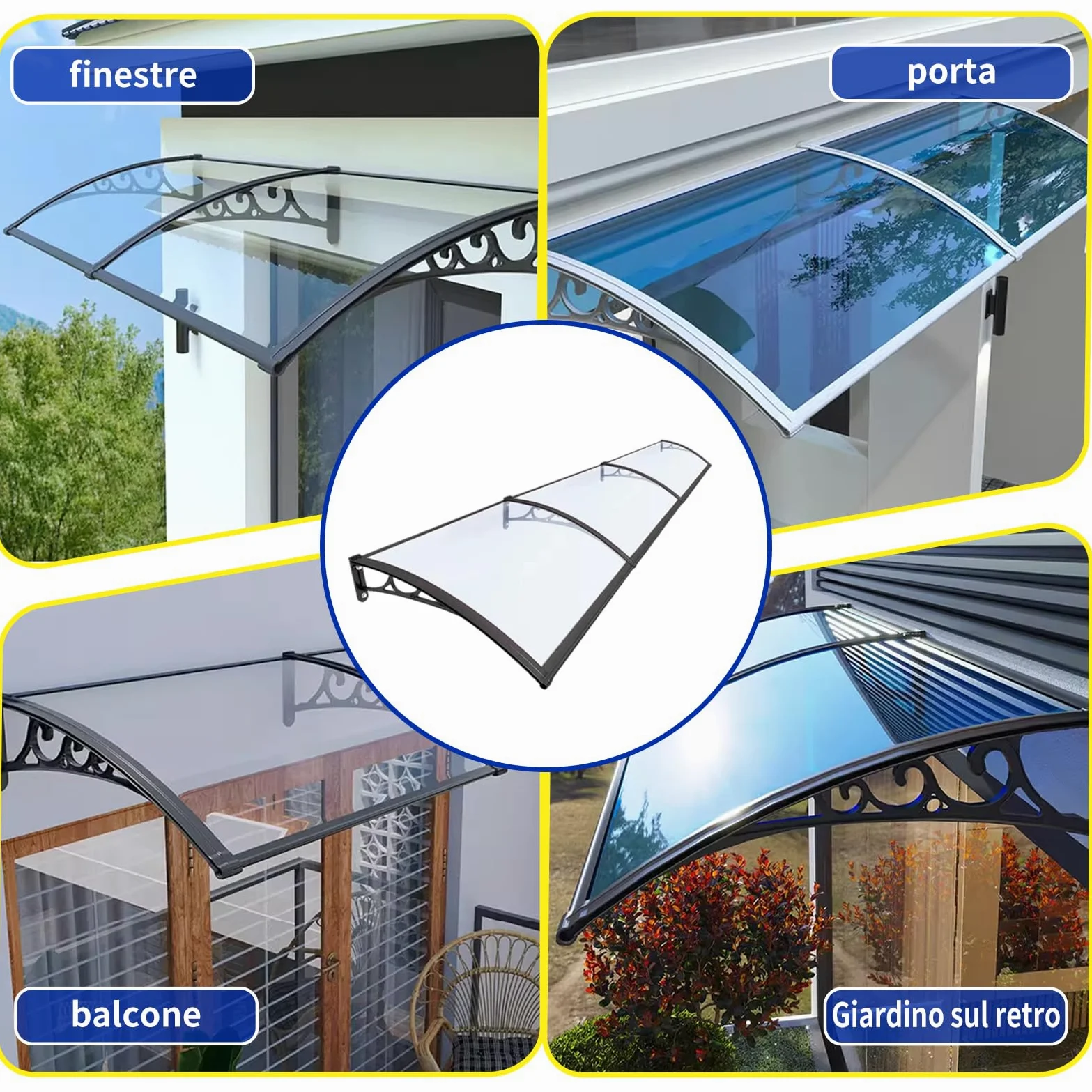 Pensilina Espandibile con Grondaia Grande, Tenda da Sole per Porta Esterna, Montaggio Silenzioso e Rapido, per Patio, Balcone, Esterni60x290cm