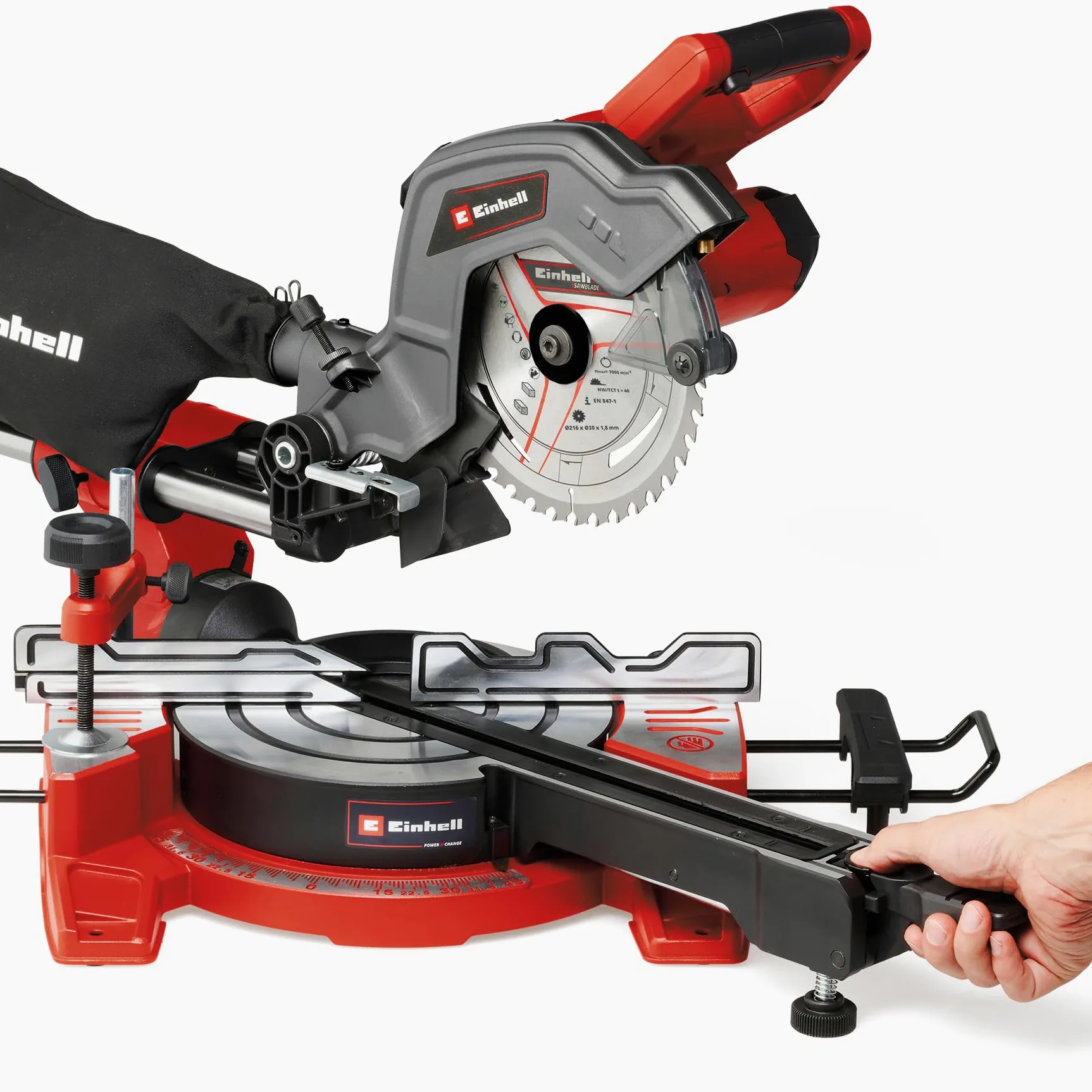 Einhell Batteria Radiale Sega troncatrice/troncatrice TE-SM 36/8 L Li Solo Power X-Change (36 V, profondità di taglio massima/larghezza: 65 mm x 305 mm, Ø216 mm, testa per sega inclinabile, senza