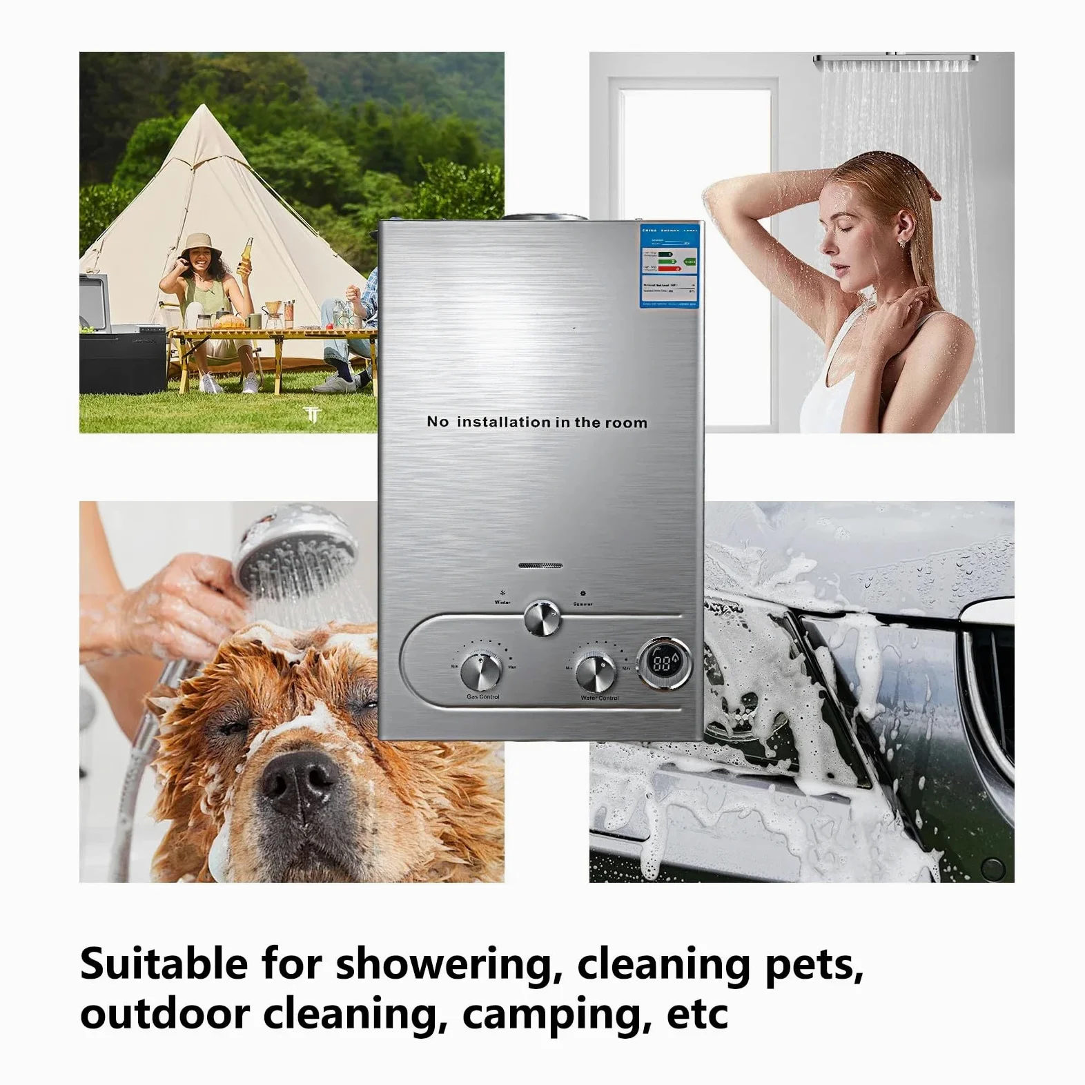 Scaldabagno a Gas, 16LPM 32KW Scaldabagno Senza Serbatoio Portatile, Scaldabagno Istantaneo al Propano Con Display Digitale Multi-protezione Per Viaggi in Campeggio, Viaggio in RV (16L)