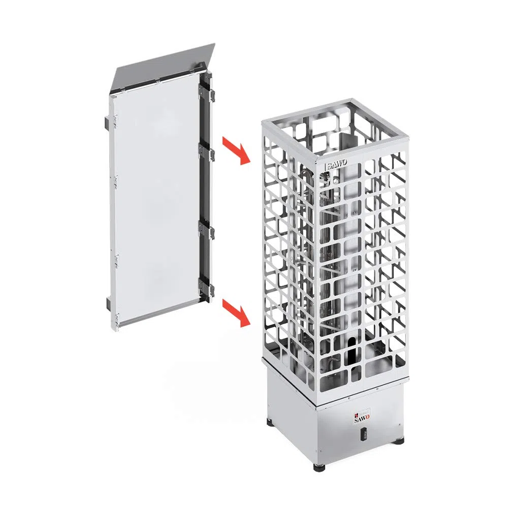 Sawo Cubos Wall Ni2 - Stufa elettrica per sauna da 6 kW, 230 V/400 V, con pannello di controllo Saunova e pietre da sauna da 80 kg