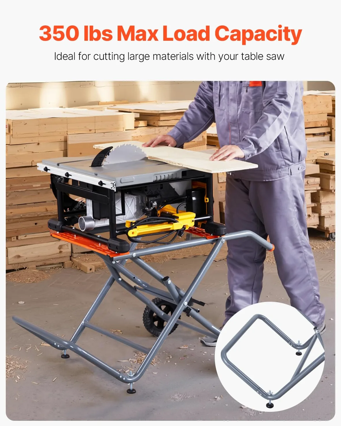 VEVOR Supporto per Troncatrice da Tavolo Portatile, Capacità di Carico di 158,76 kg Tavolo per Troncatrice da Tavolo Pieghevole con Ruote in Gomma da 203 mm Costruzione Robusta, Facile da Riporre