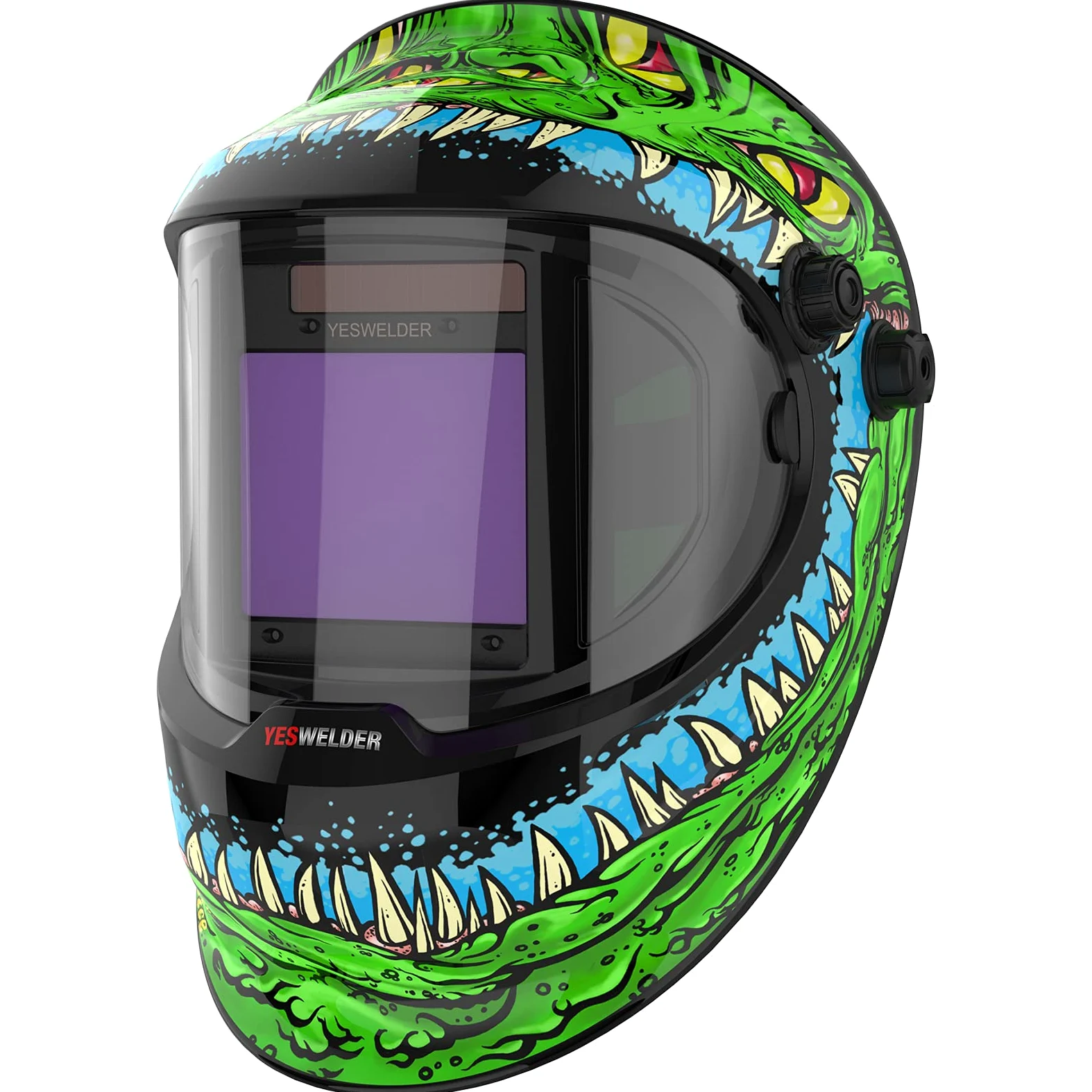 YESWELDER 1/1/1/1 Maschera Saldatura Autoscurante Grande Vista 10x8,2cm Casco Saldatura in vero colore con VISTA LATERALE,4 Sensori,Ultra chiarezza ottica ampia ombra 4/5-9/9-13 per TIG MIG ARC CUT