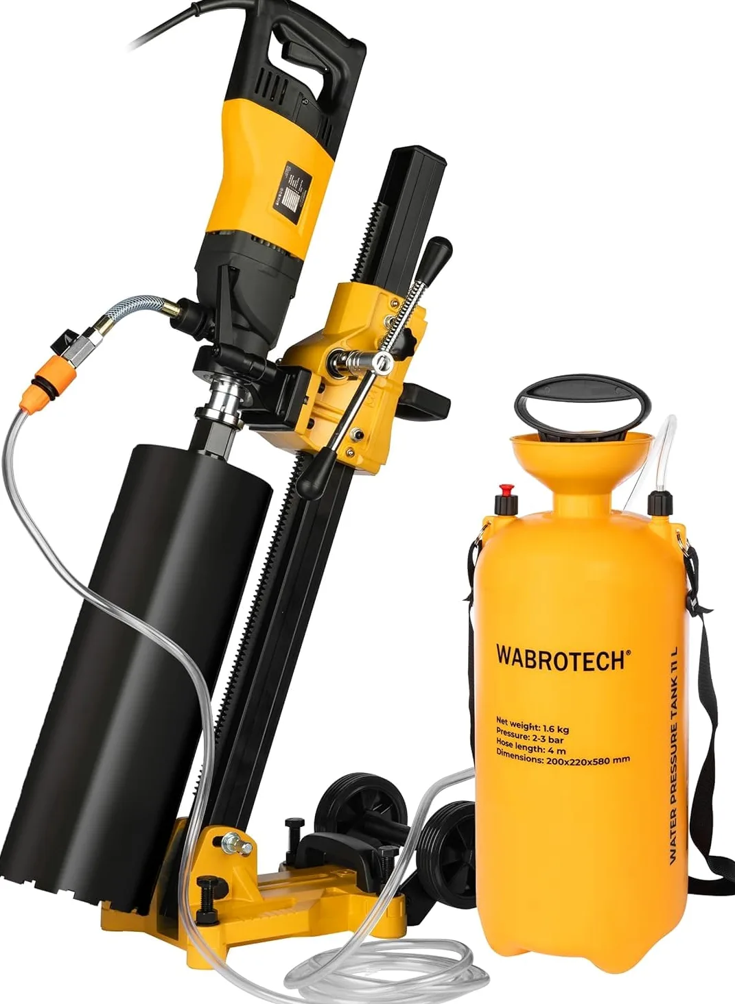 Dispositivo di Foratura a Nucleo con Micropercussione 22–202mm - Trapano a Nucleo di Diamante su Supporto Inclinabile 2340U/min - Trapano con 2 Velocità per Forature a Umido e a Secco 1900W