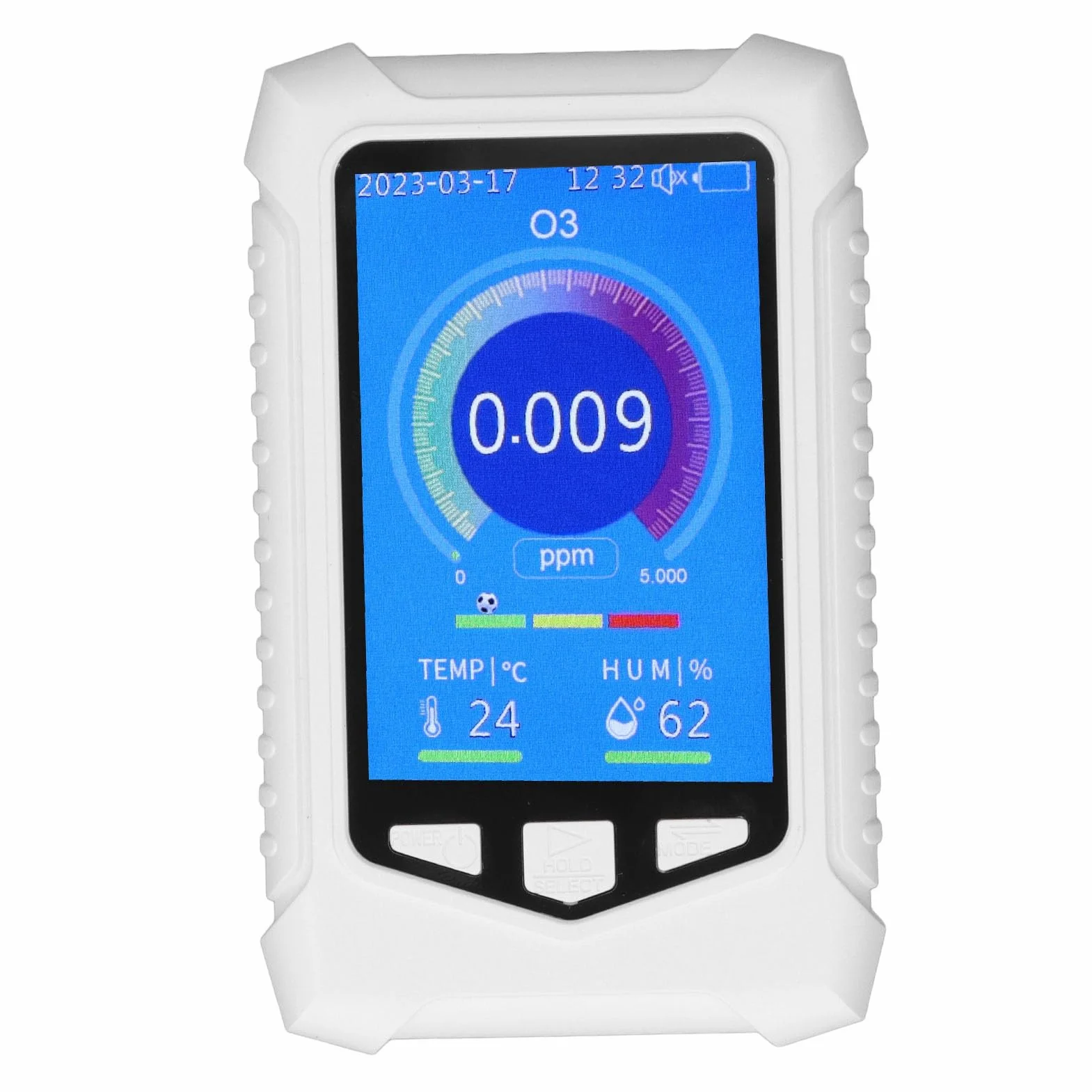 Rilevatore Ozono Portatile LCD con USB e Allarme Regolabile 0-10ppm per Monitoraggio Qualità Aria Casa e Laboratorio