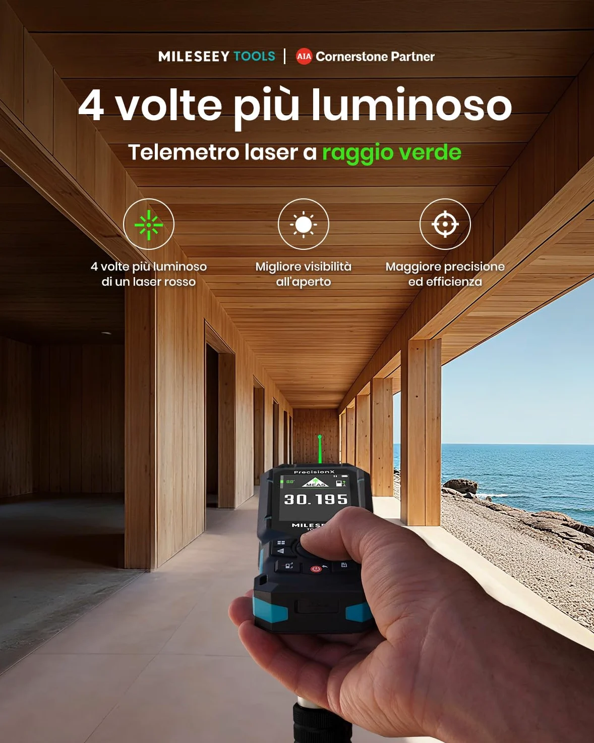 MiLESEEY S50 Metro Laser con Raggio Verde, 120 m Misuratore Laser, P2P Metro Laser Professionale, Allineamento Laser Laterale, Ricaricabile, Display IPS da 6,1 cm, All'Interno All'Esterno