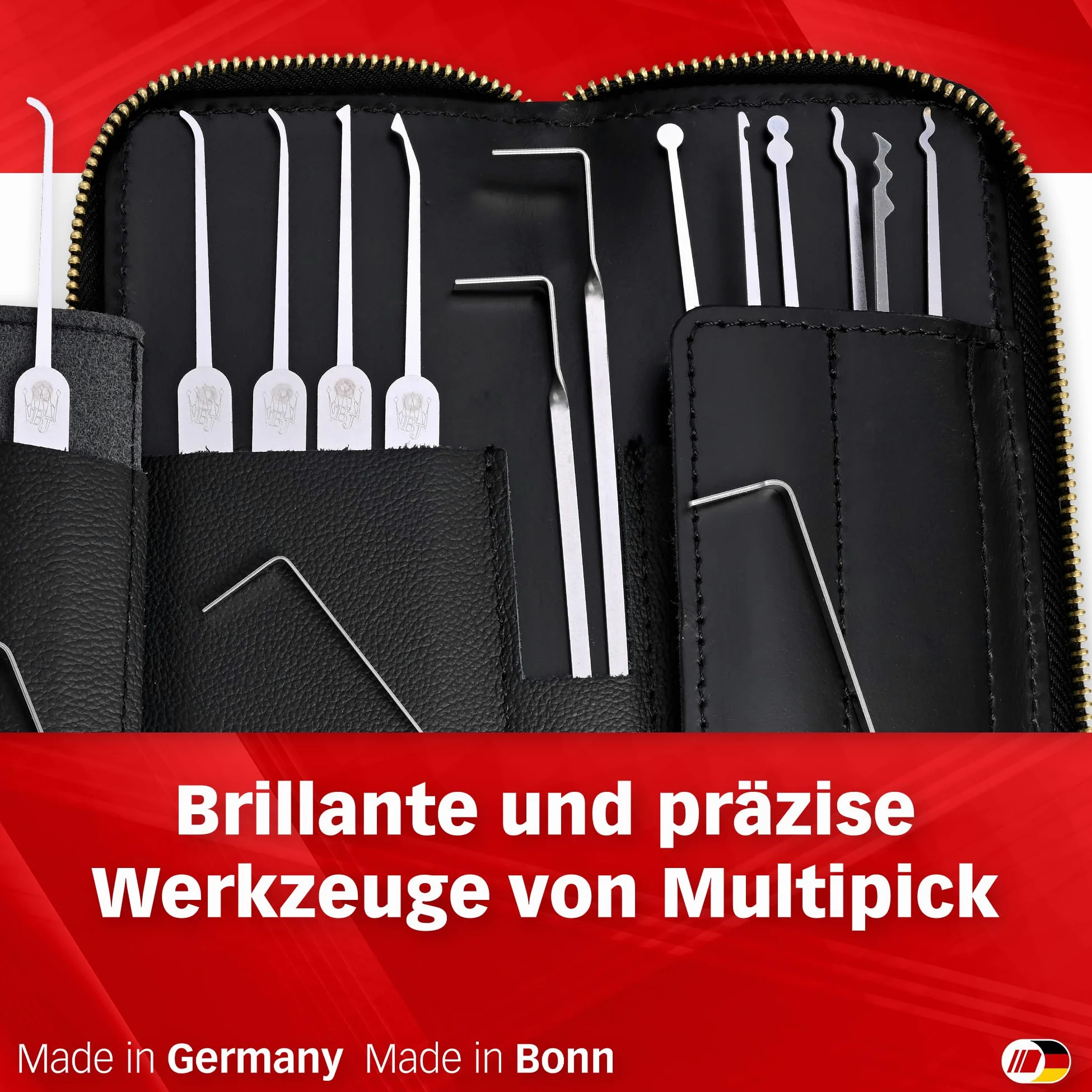 MULTIPICK ELITE 17 Lockpicking Set [17 Pezzi, Compresa la Custodia in Pelle] Grimaldelli per Serratura - Kit Grimaldelli - Apri lucchetto - Kit Scassinatore - Grimaldello & Grimaldelli
