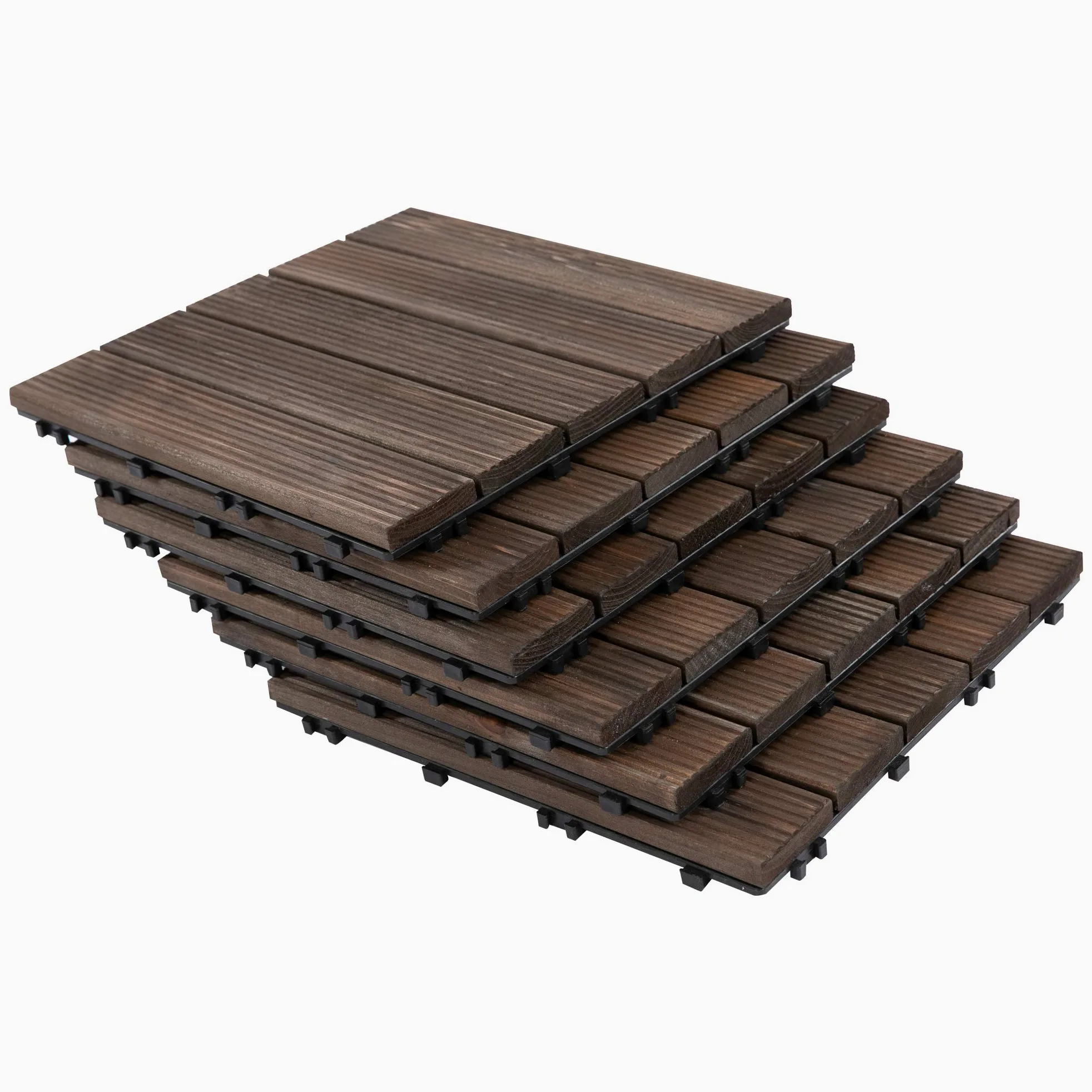 Outsunny Piastrelle per Esterni Pavimento da Giardino in Legno, Set da 27 Pezzi, 2.5m², Montaggio a Incastro, 30x30cm, Nero