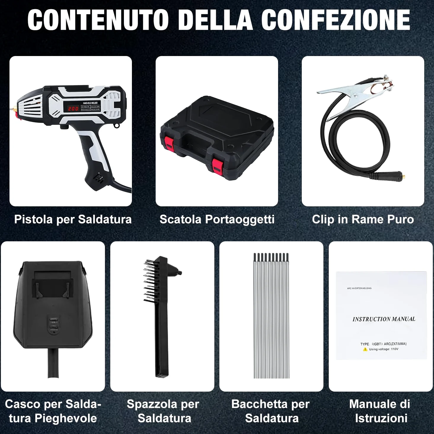 VOBOR Saldatrice Inverter Elettrodo, 200A ARC Saldatrice Portatile con Invertitore IGBT, Display Digitale LCD, Regolazione di Corrente Variabile, Saldatore Elettrico per 1,6-3,2mm Barre Saldatrici