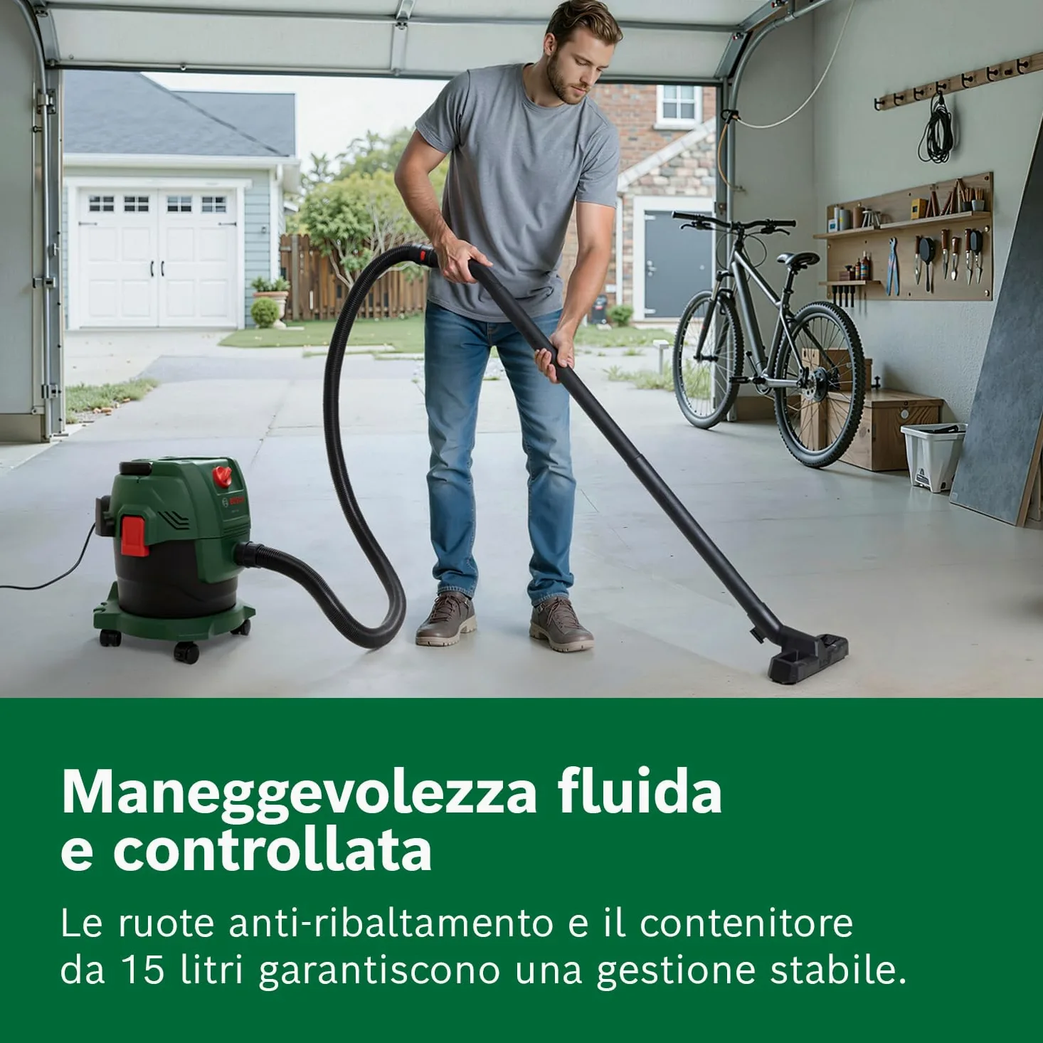 Bosch Aspirapolvere a filo PAS15-200 (Tubi di prolunga (plastica), tubo di aspirazione 2,2 m, tubo a gomito/impugnatura, bocchette per pavimenti e fessure,filtro a cartuccia)