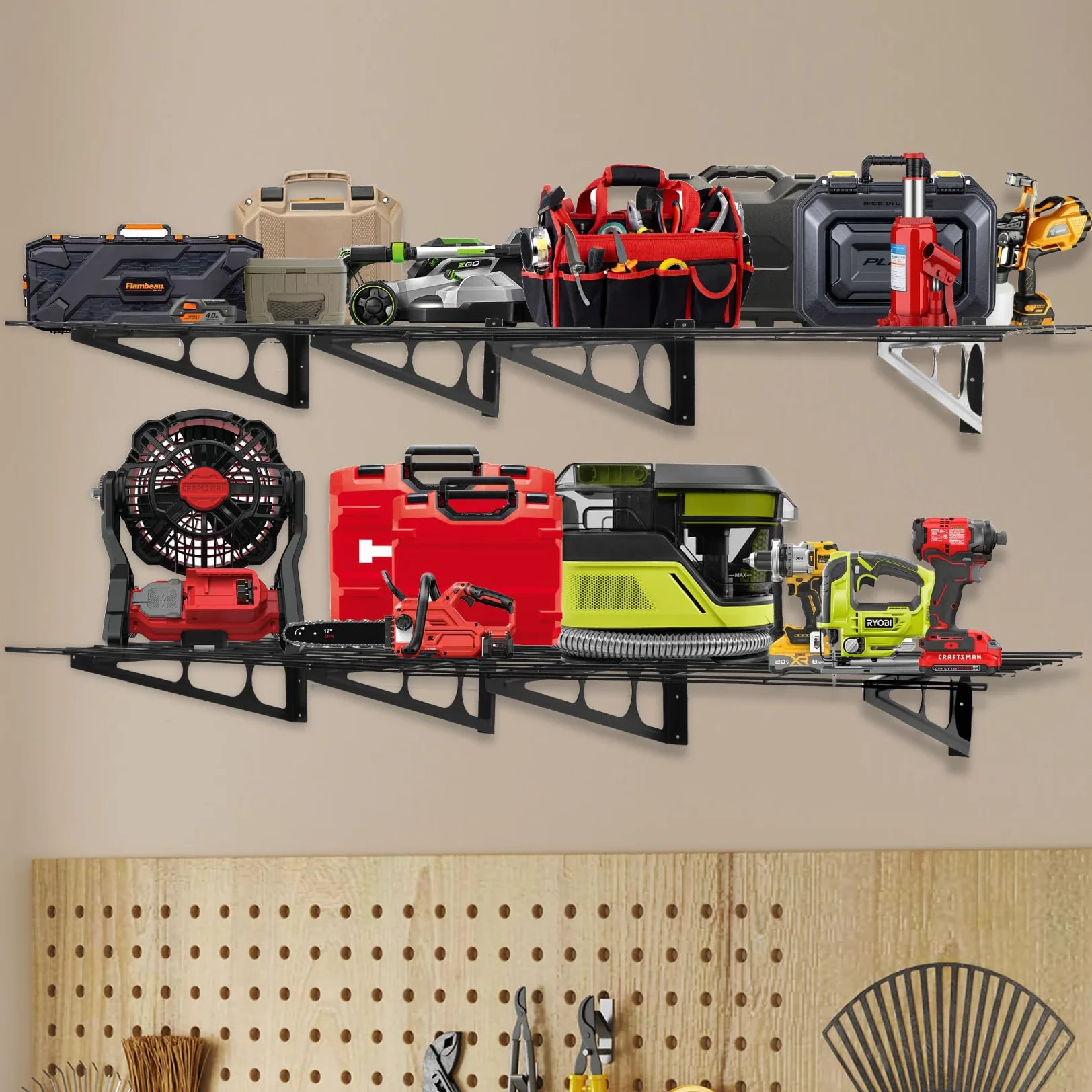 Sinoer 2 mensole da garage con ganci, 61 x 182,9 cm, in metallo, per garage, magazzini, magazzini, garage