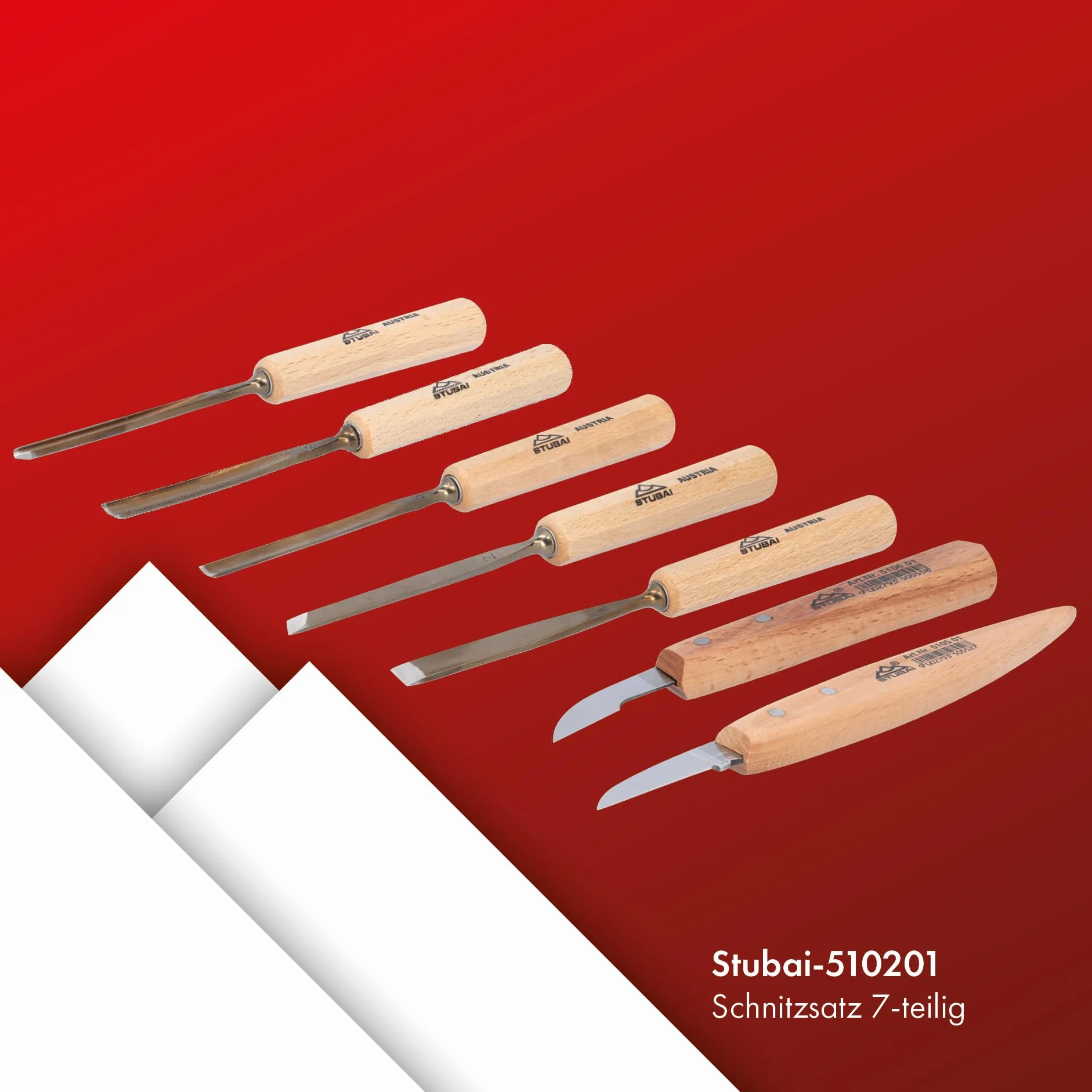 Stubai 510201 Assortimento sgorbie e coltelli 7 pzi, Rosso (Rot), M, Set di 7 Pezzi