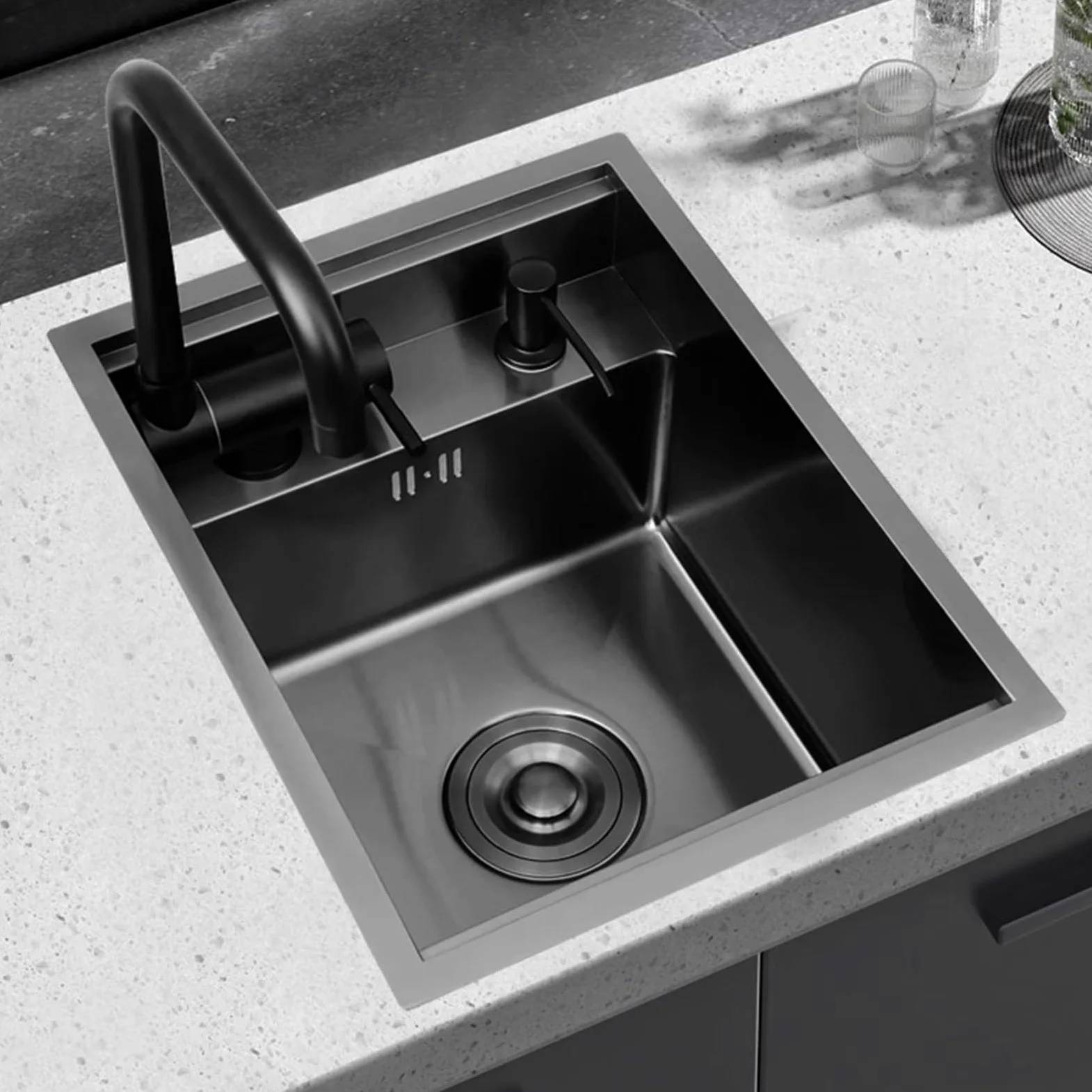 Lavello Da Bar Nero Con Coperchio Lavello Da Cucina A Scomparsa Con Coperchio Rubinetto Pieghevole Adatto Per Appartamento Camper E Roulotte