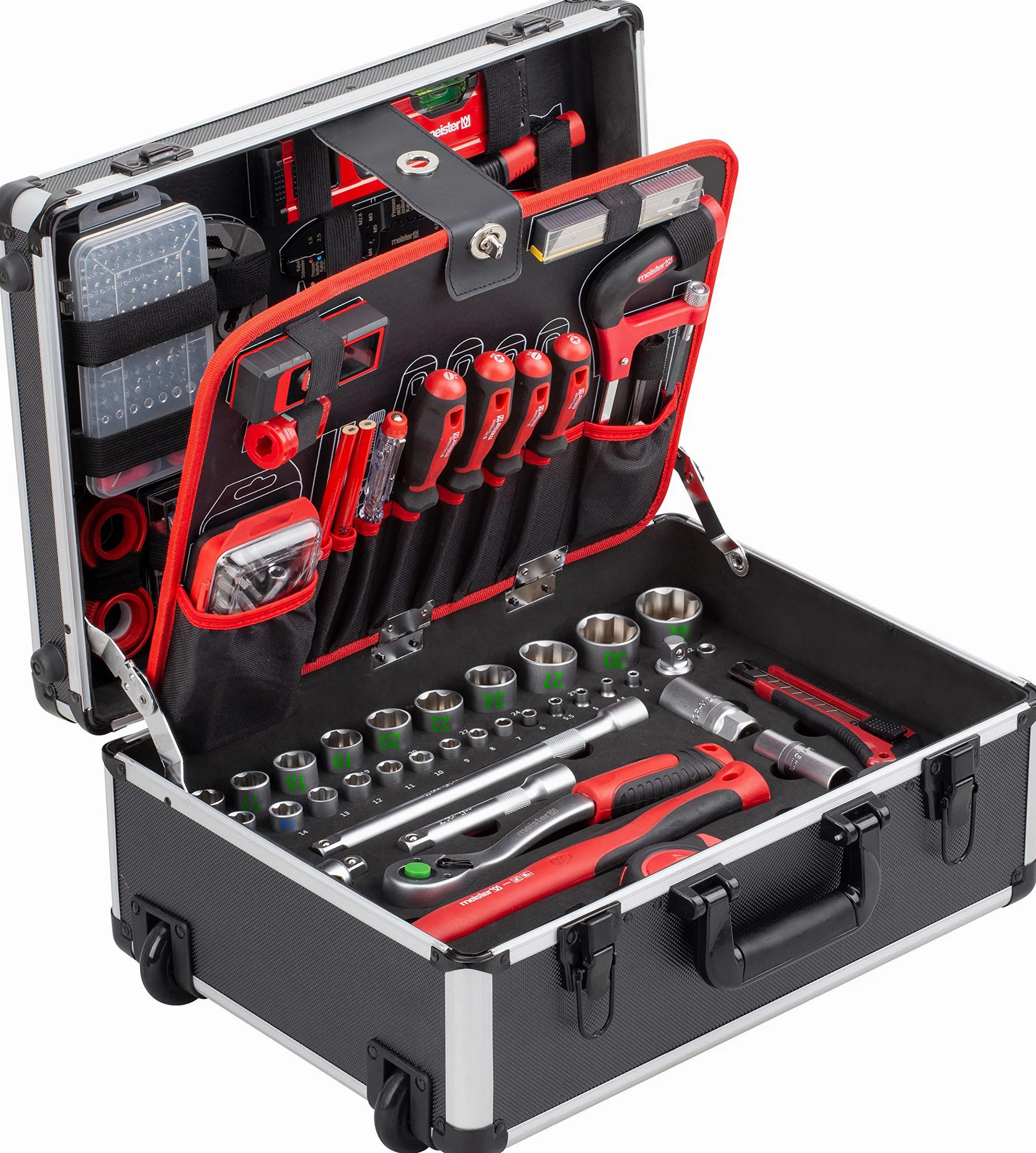 Meister Trolley attrezzi 238 pezzi - Set utensili - Ruote, manico telescopico / Valigetta attrezzi completa / Cassetta su ruote / Scatola utensili professionale / 8971480