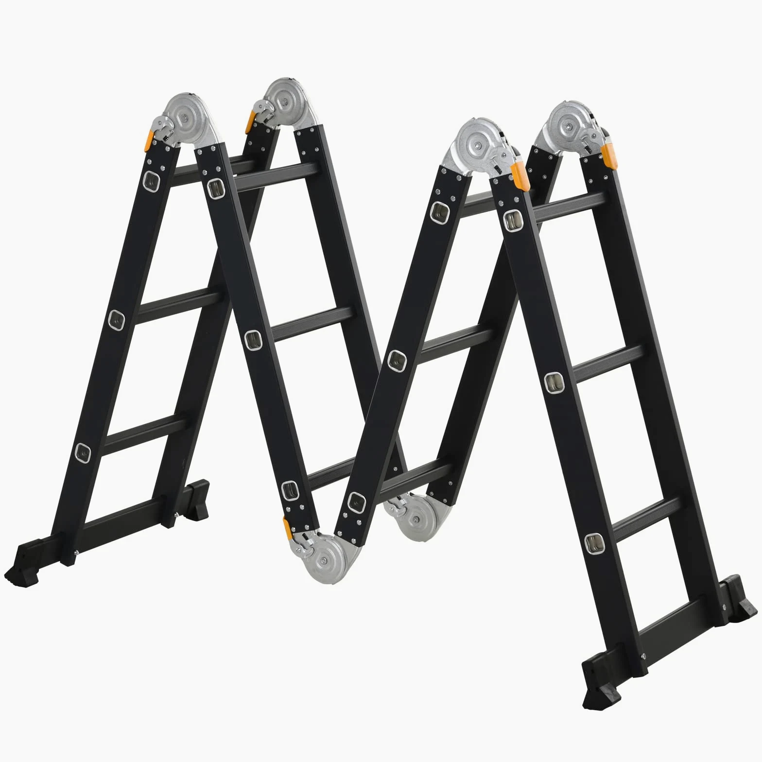 DURHAND Scala in Alluminio 5 in 1 Nera con 2 Pannelli di Sostegno, Scala Pieghevole per Interni ed Esterni, Carico Massimo 150kg, 370x61x11 cm