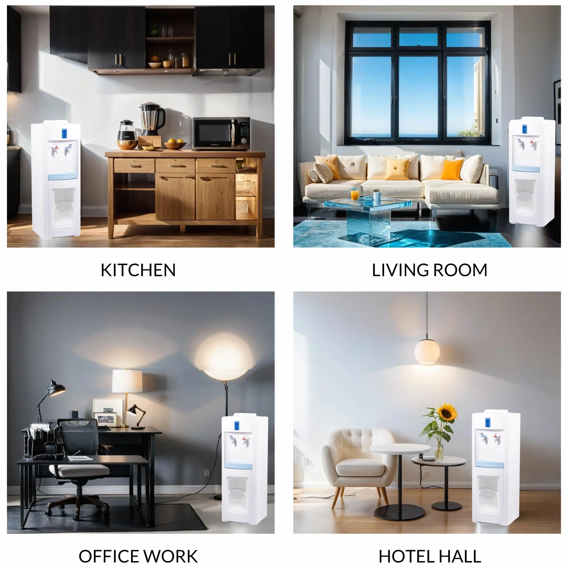 Dispenser Elettrico di Acqua Fredda e Calda. Dispenser d'Acqua Silenzioso da Pavimento per Casa, Cucina, Ufficio, Hotel. (Bottiglia d'Acqua Non Inclusa)